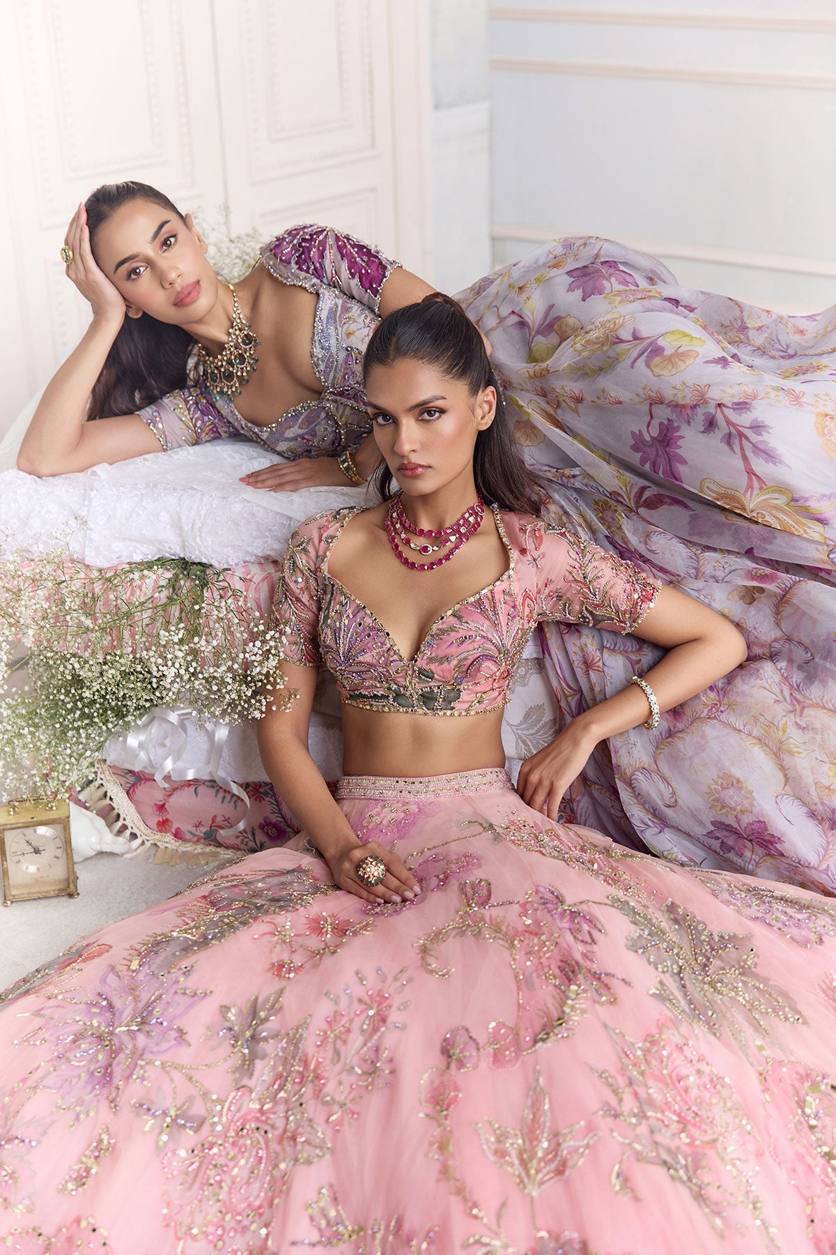 Rust Print and Highlighted Draped Saree Set