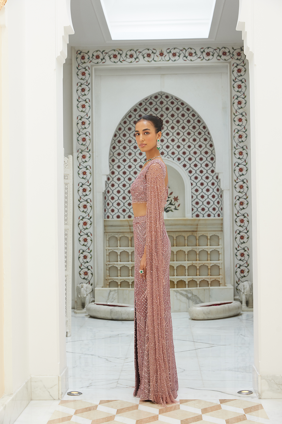 Old Rose Fishtail Skirt And Blouse Set