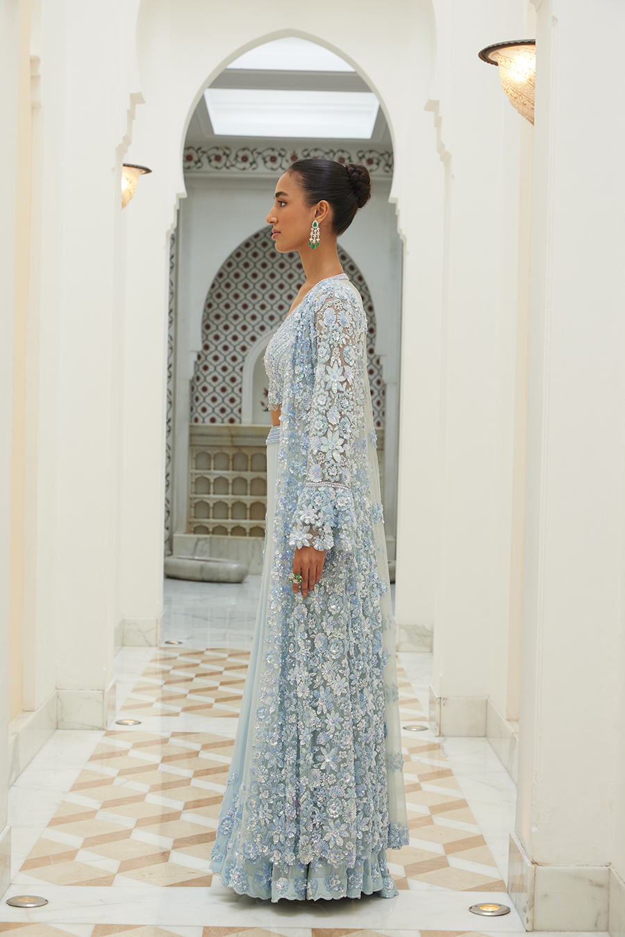 Ice Blue Bustier, Jacket And Sharara Set