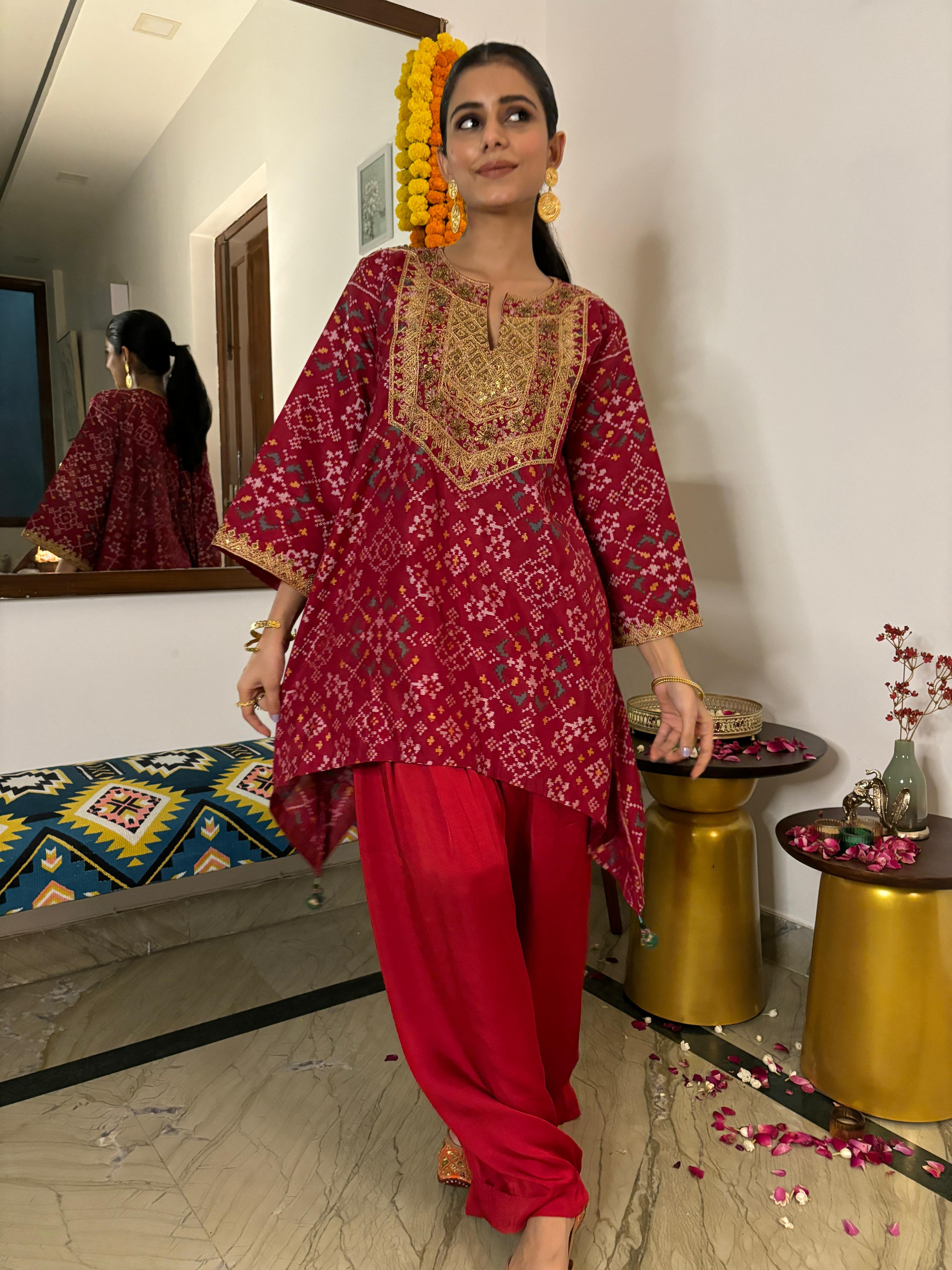 Ayushi in our Short A line Patola Top With Salwar Pants