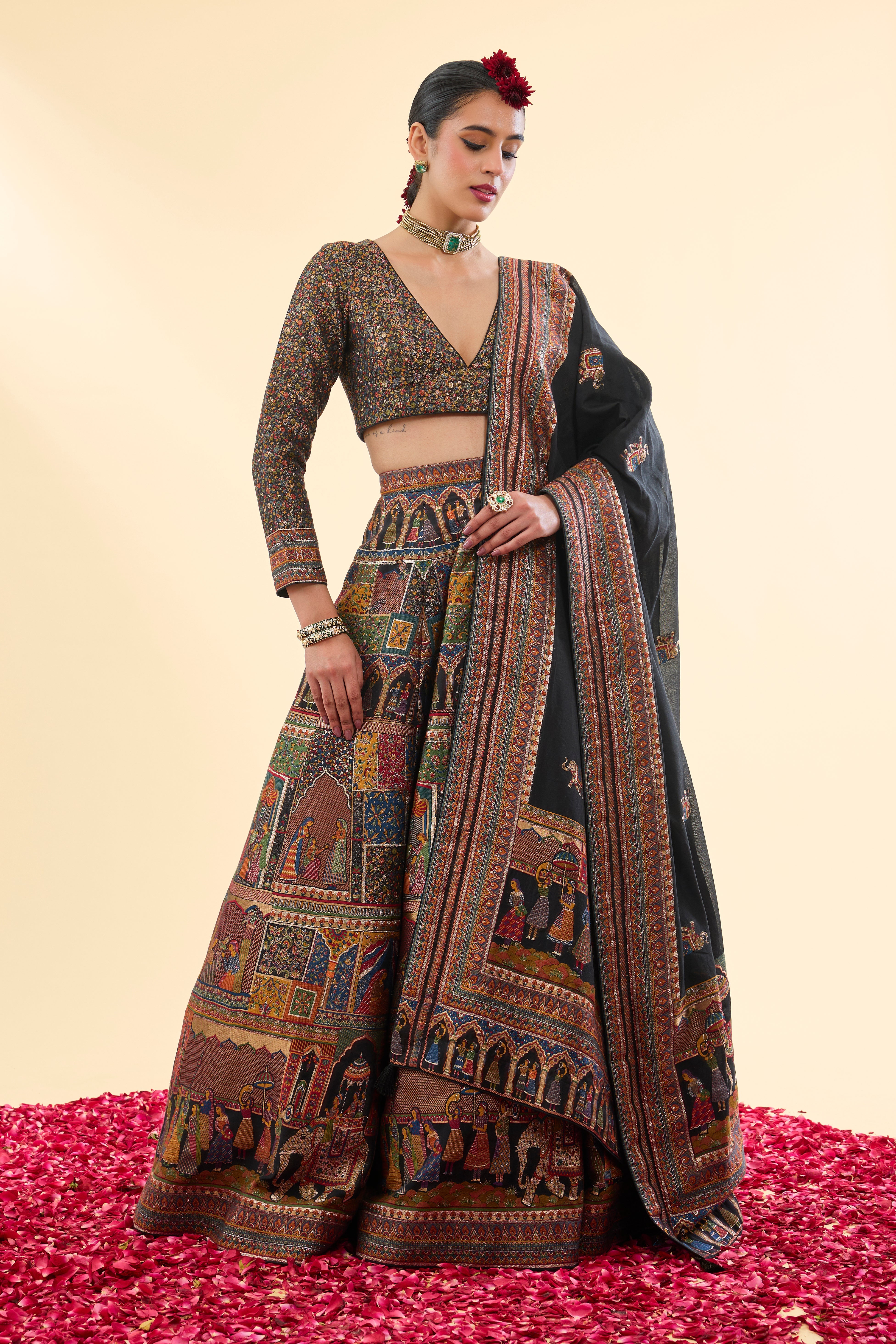 Shahi Mahal Black Lehenga with Dupatta Set of 3