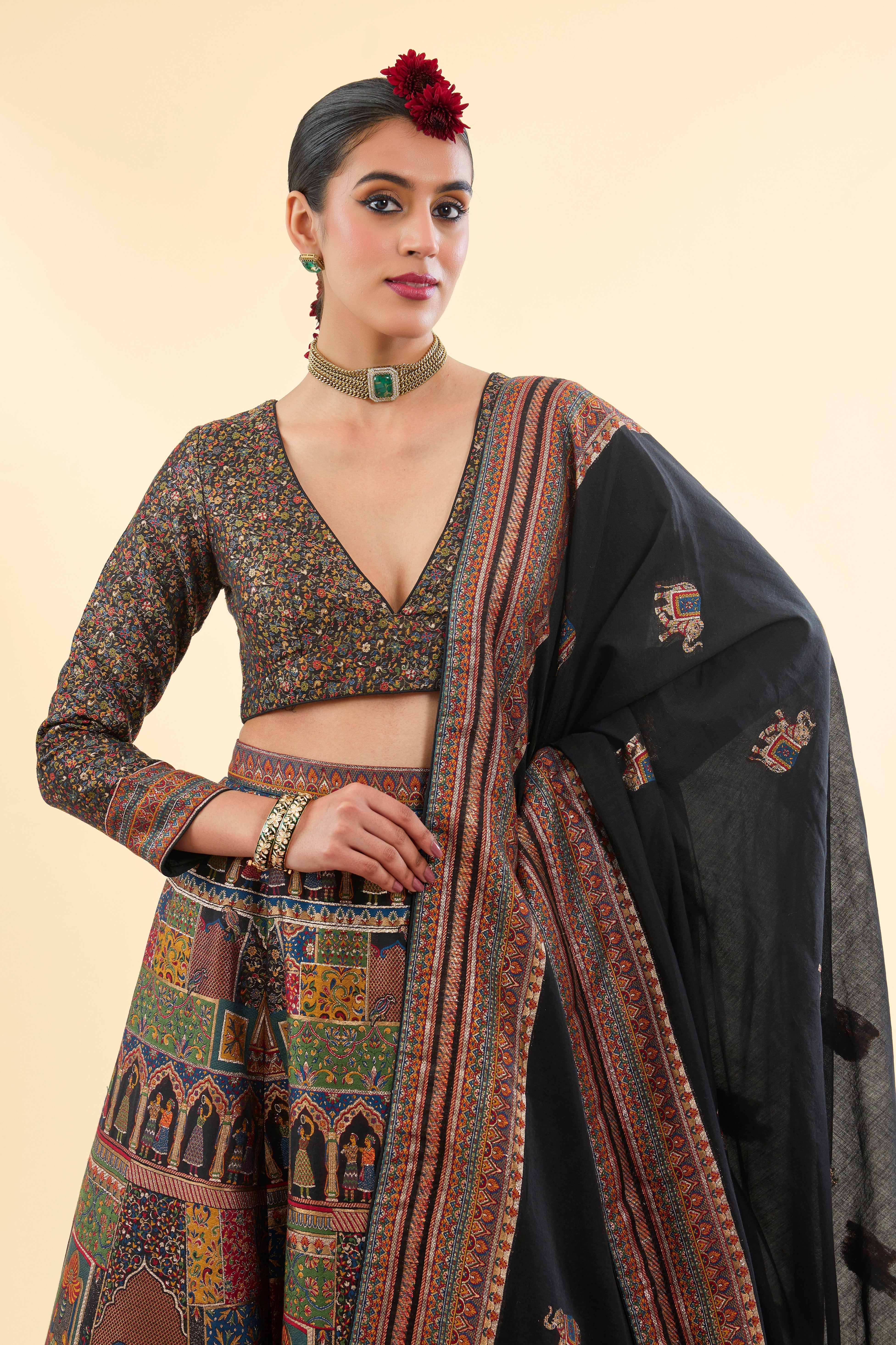 Shahi Mahal Black Lehenga with Dupatta Set of 3
