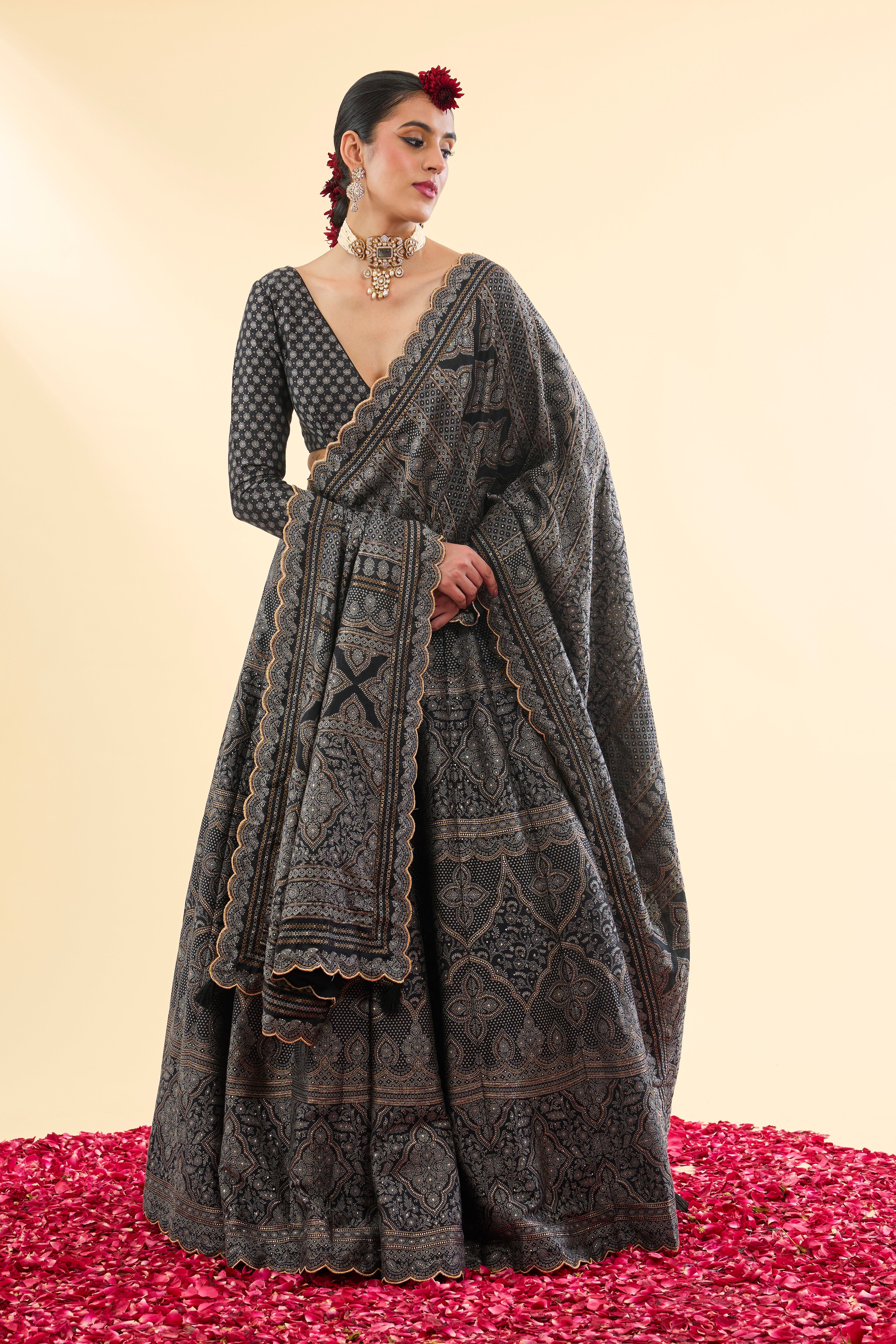 Soneri Mahal Black Lehenga with Dupatta Set of 3