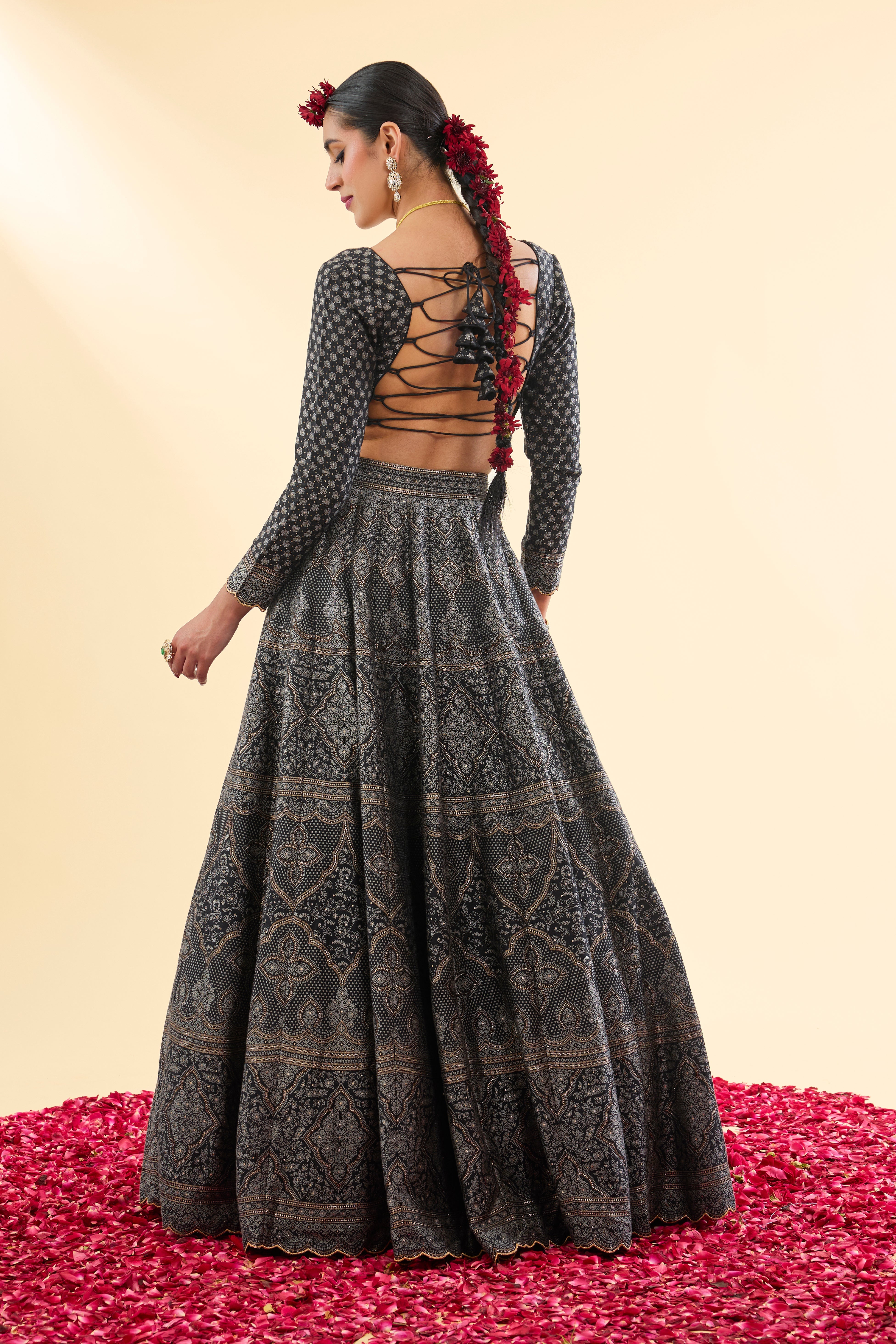 Soneri Mahal Black Lehenga with Dupatta Set of 3