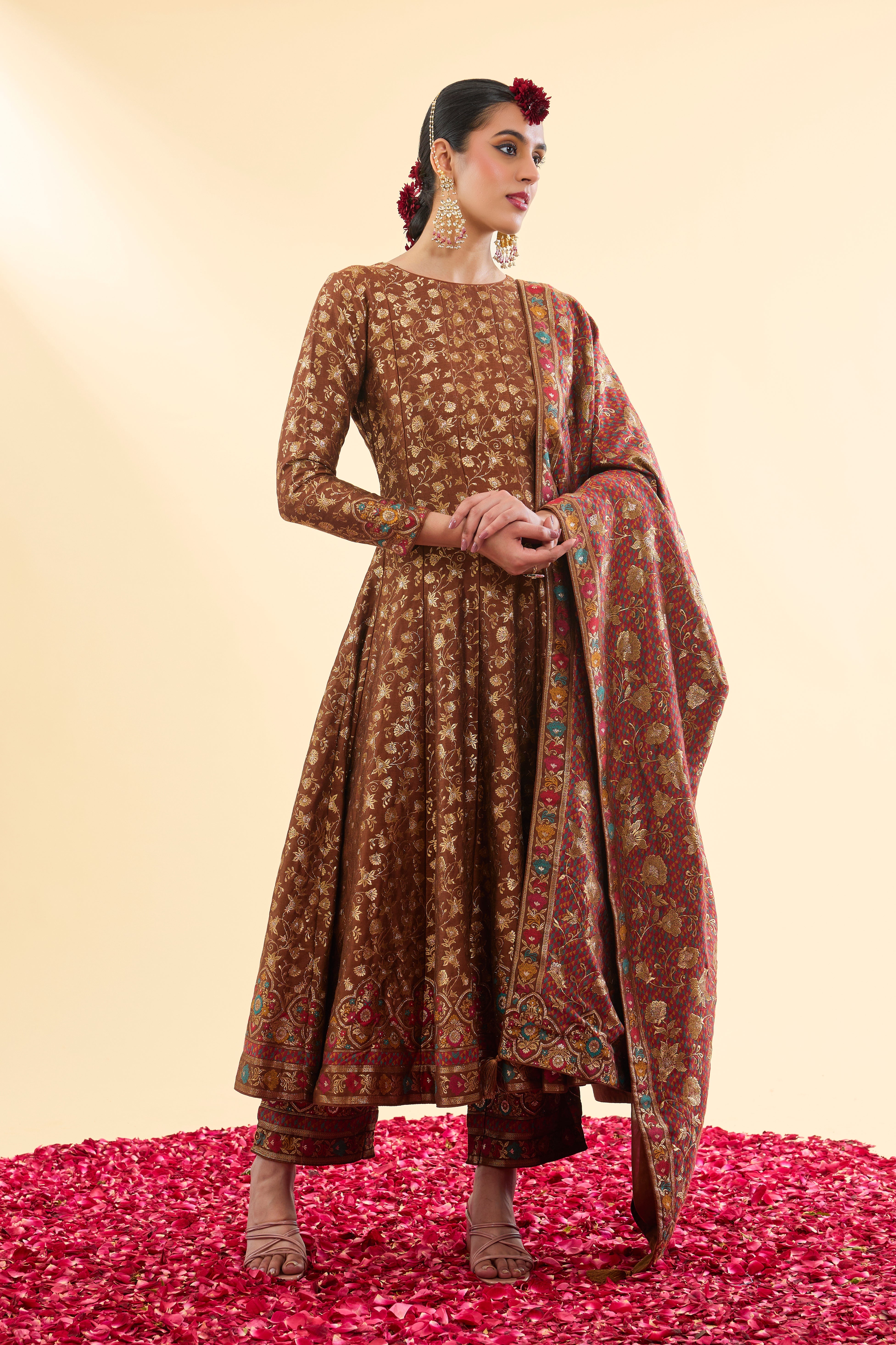 Begumpur Brown Anarkali with Dupatta Set of 3