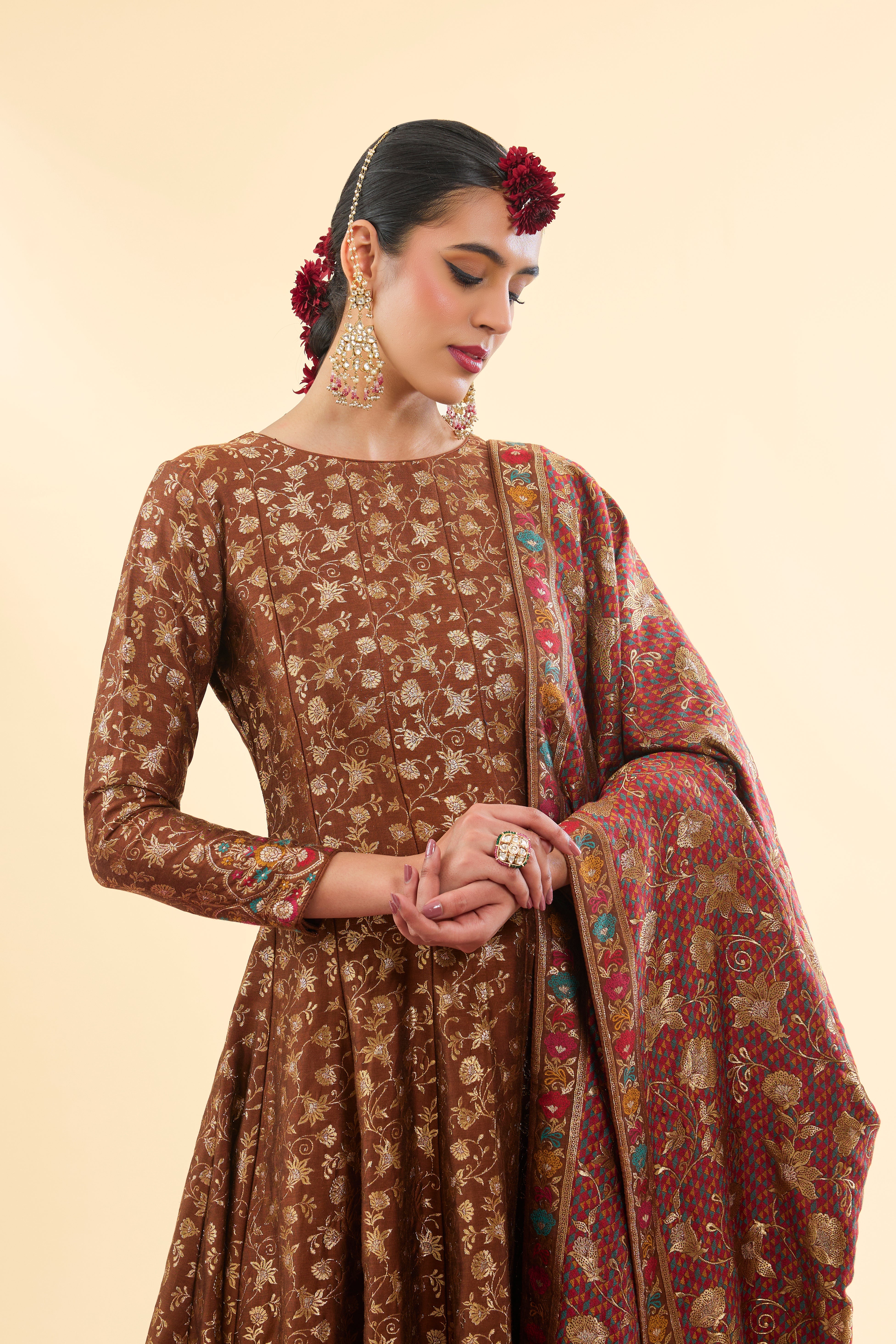 Begumpur Brown Anarkali with Dupatta Set of 3