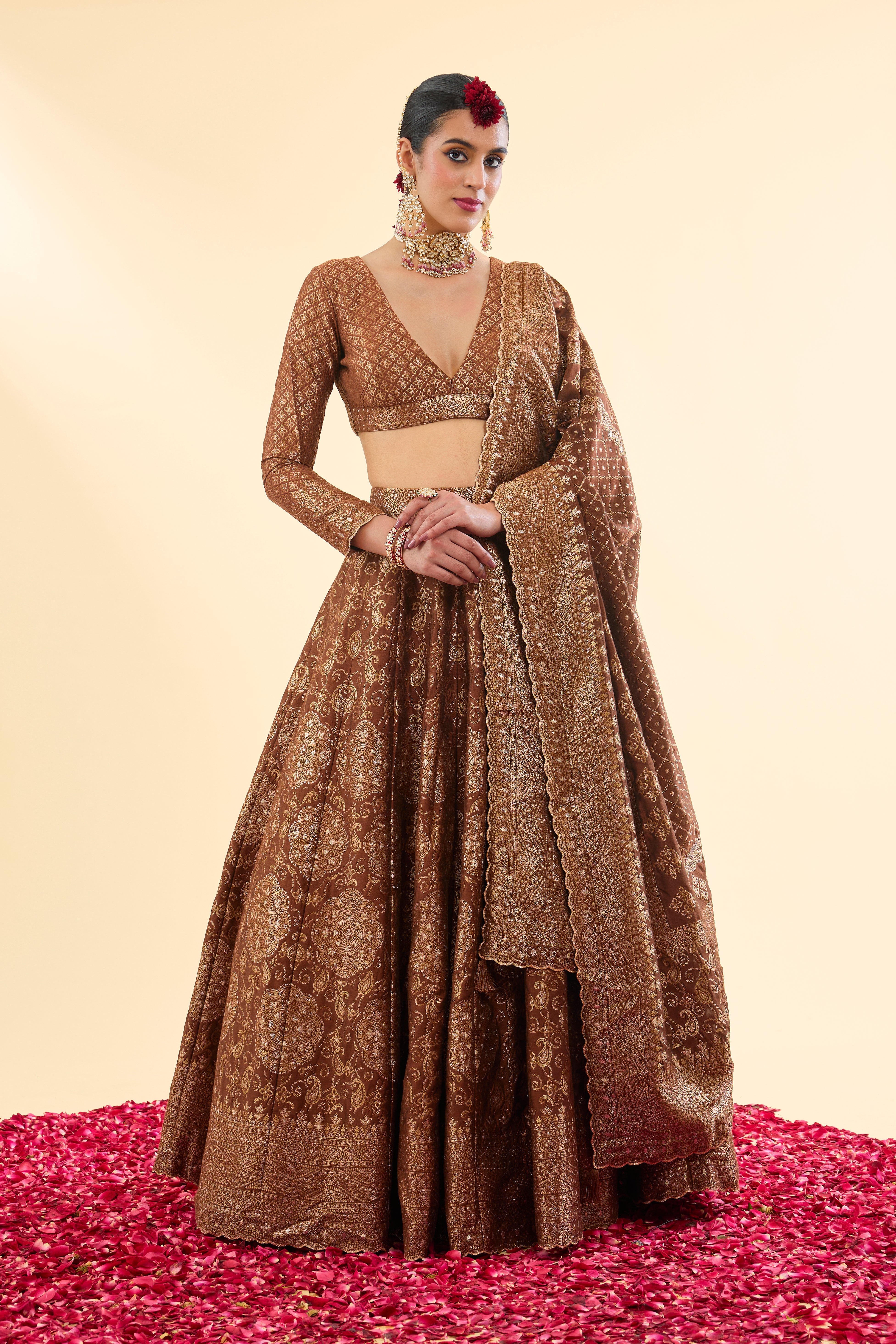 Sheesh Mahal Brown Lehenga with Dupatta Set of 3