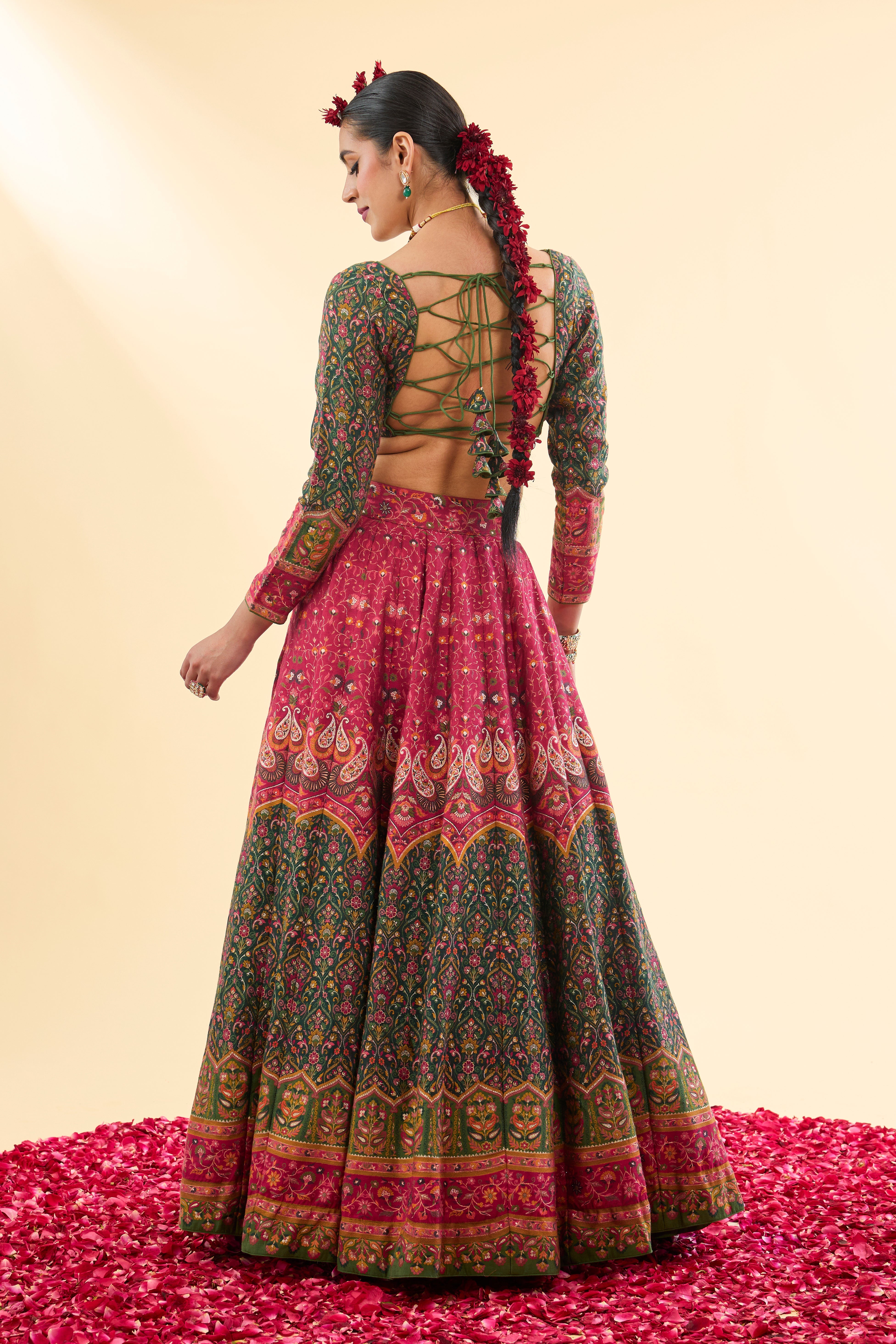 Mor Mahal Green-Magenta Lehenga with Dupatta Set of 3