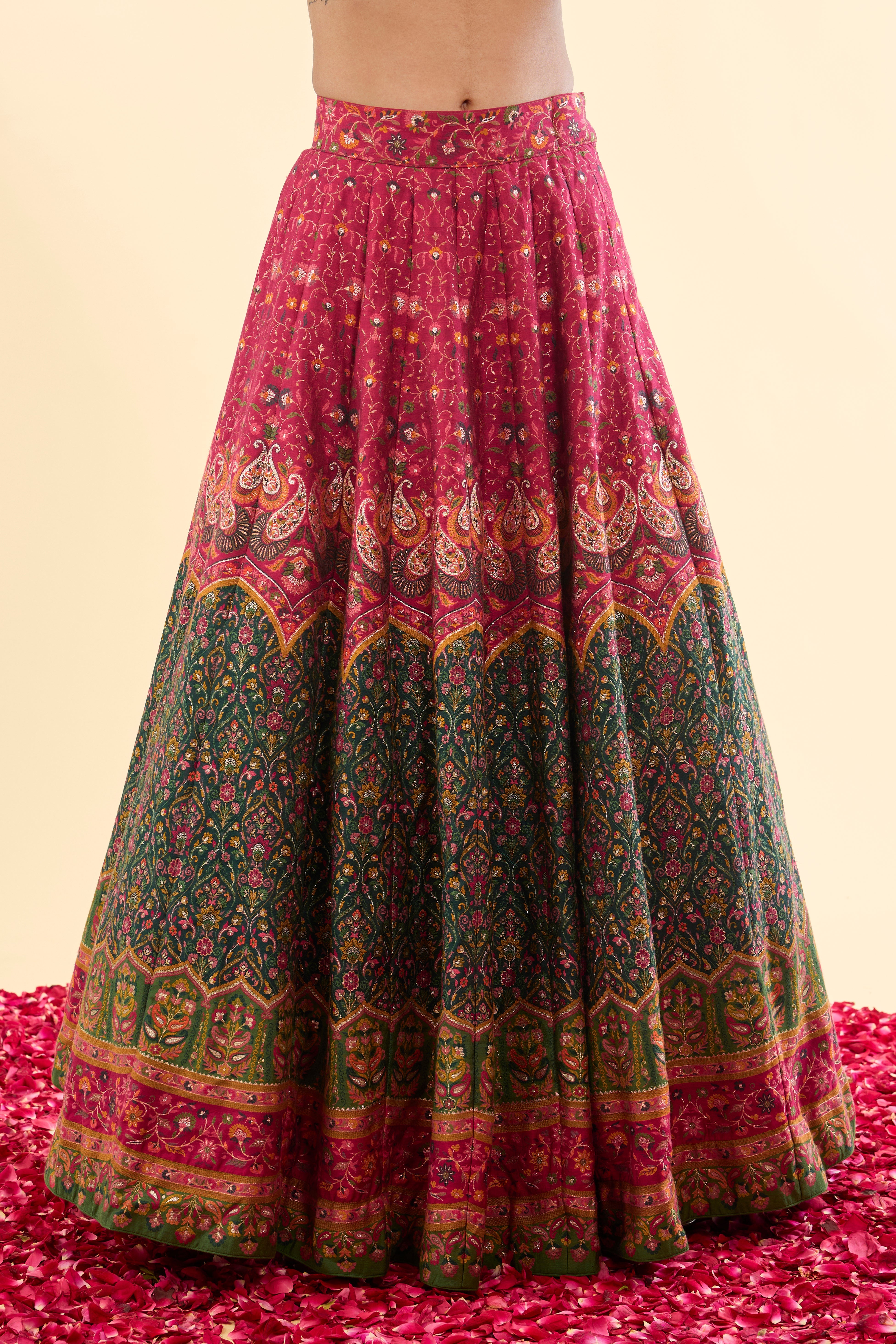 Mor Mahal Green-Magenta Lehenga with Dupatta Set of 3