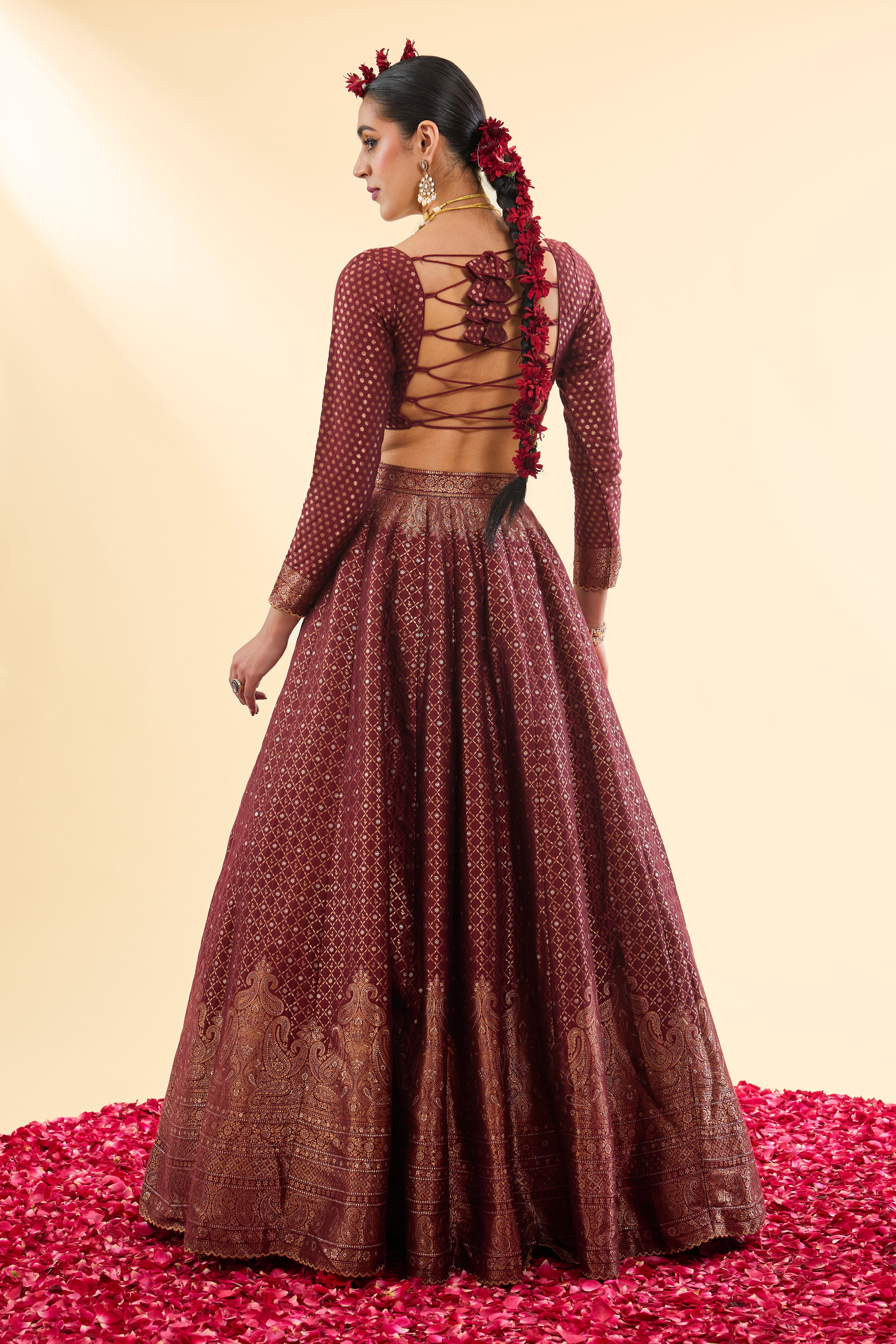 Falaknuma Deep Burgundy Lehenga with Dupatta Set of 3