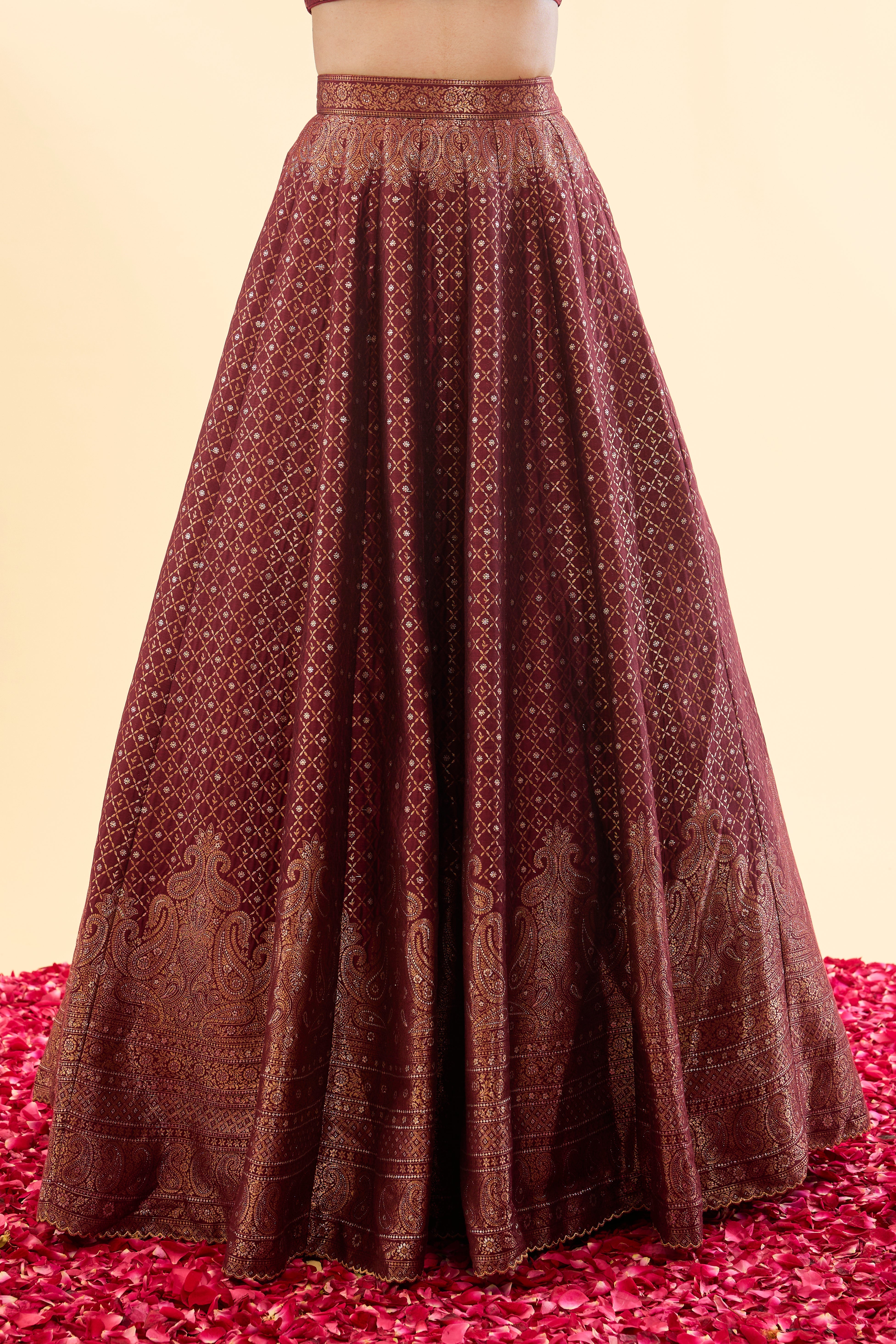 Falaknuma Deep Burgundy Lehenga with Dupatta Set of 3
