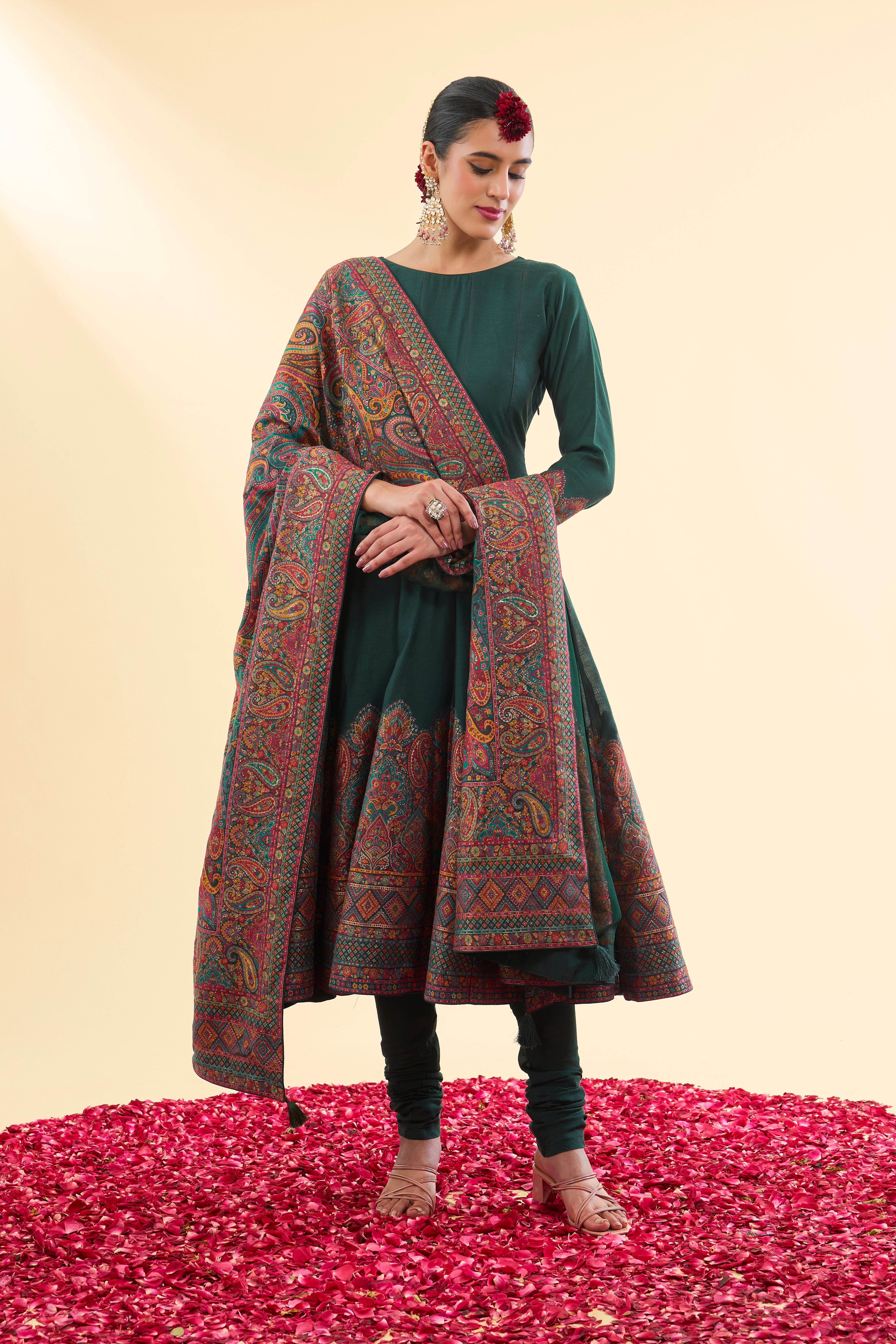 Rang Mahal Bottle Green Anarkali with Dupatta Set of 3