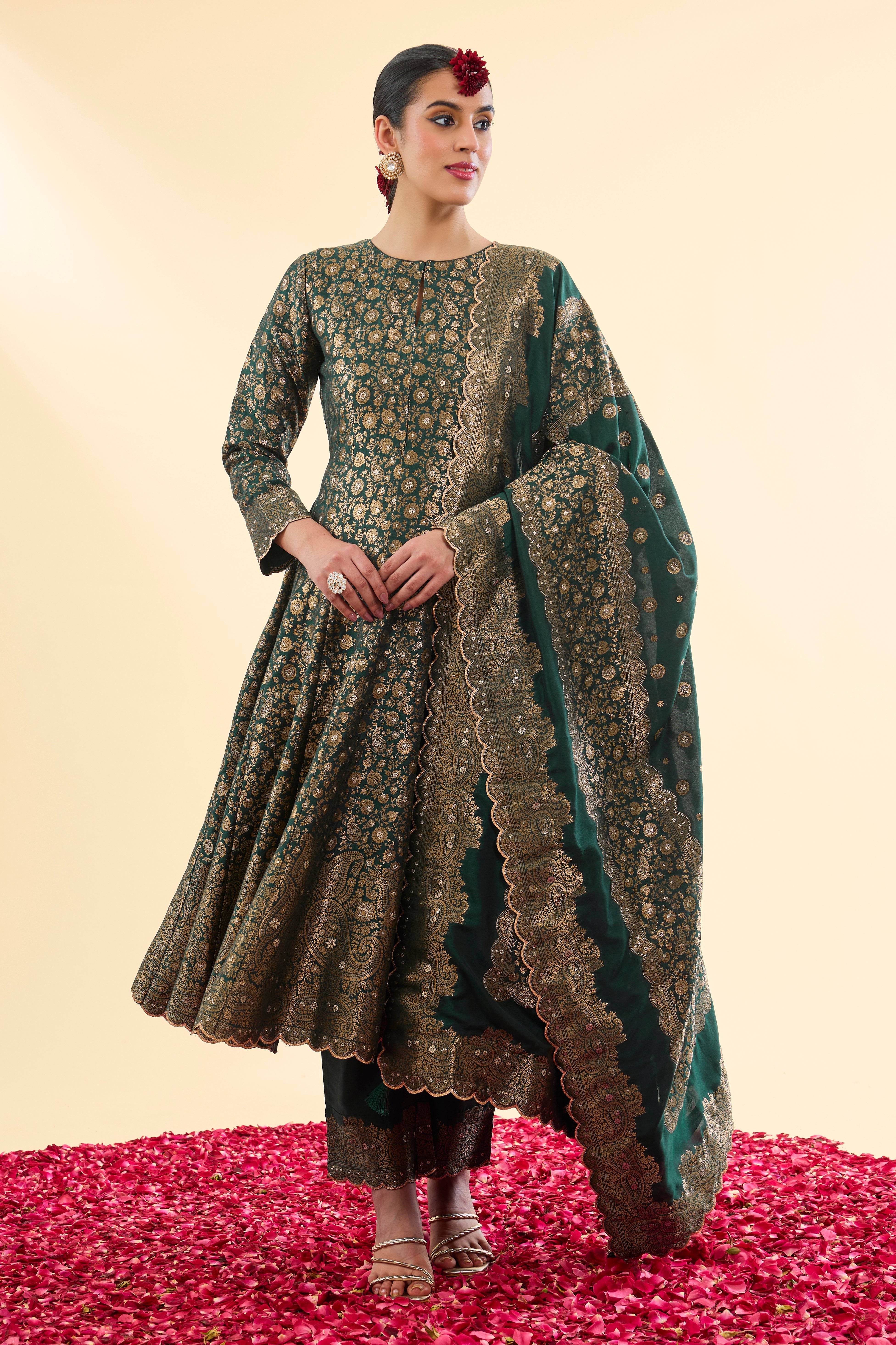 Noor Mahal Bottle Green Anarkali with Dupatta Set of 3