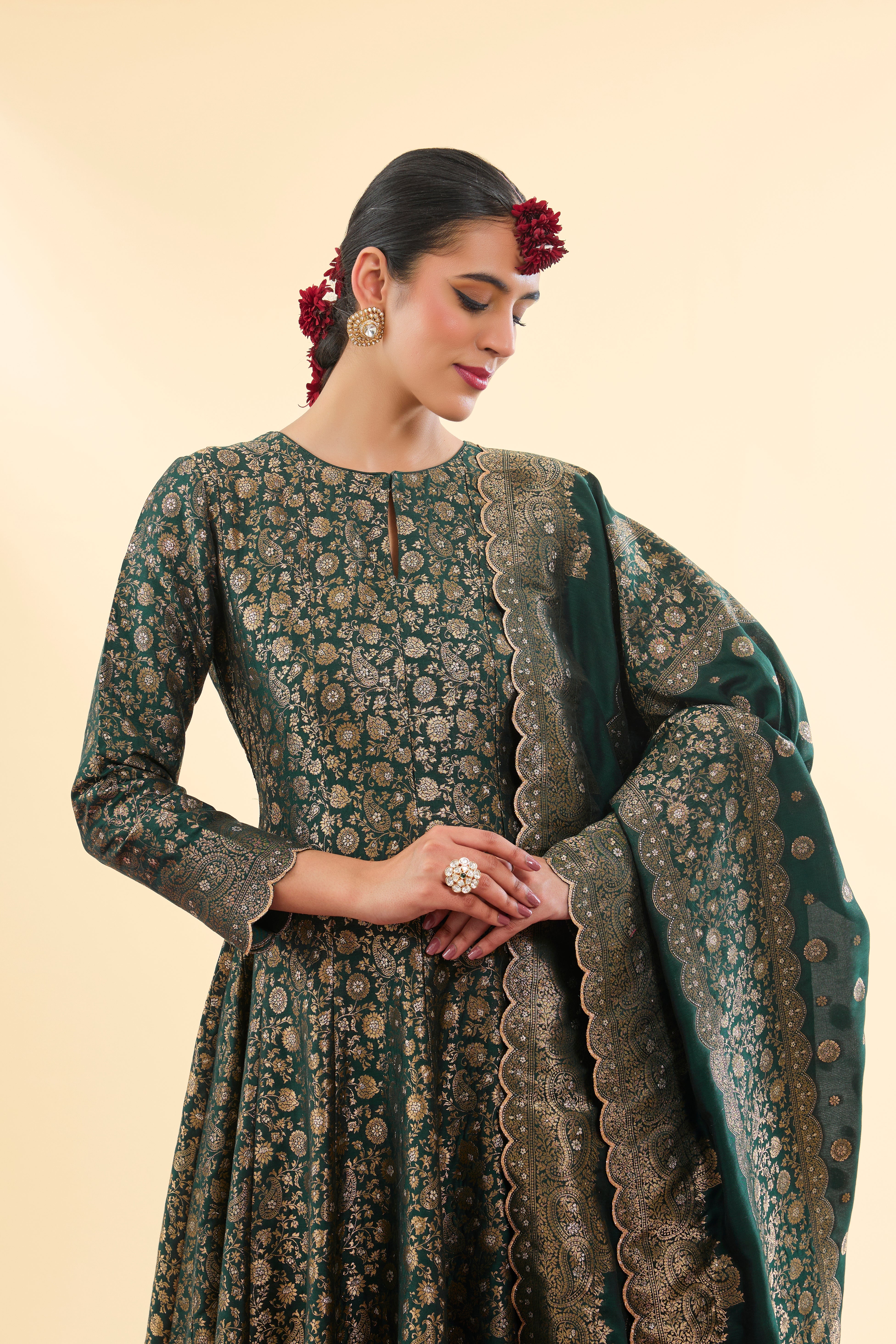 Noor Mahal Bottle Green Anarkali with Dupatta Set of 3