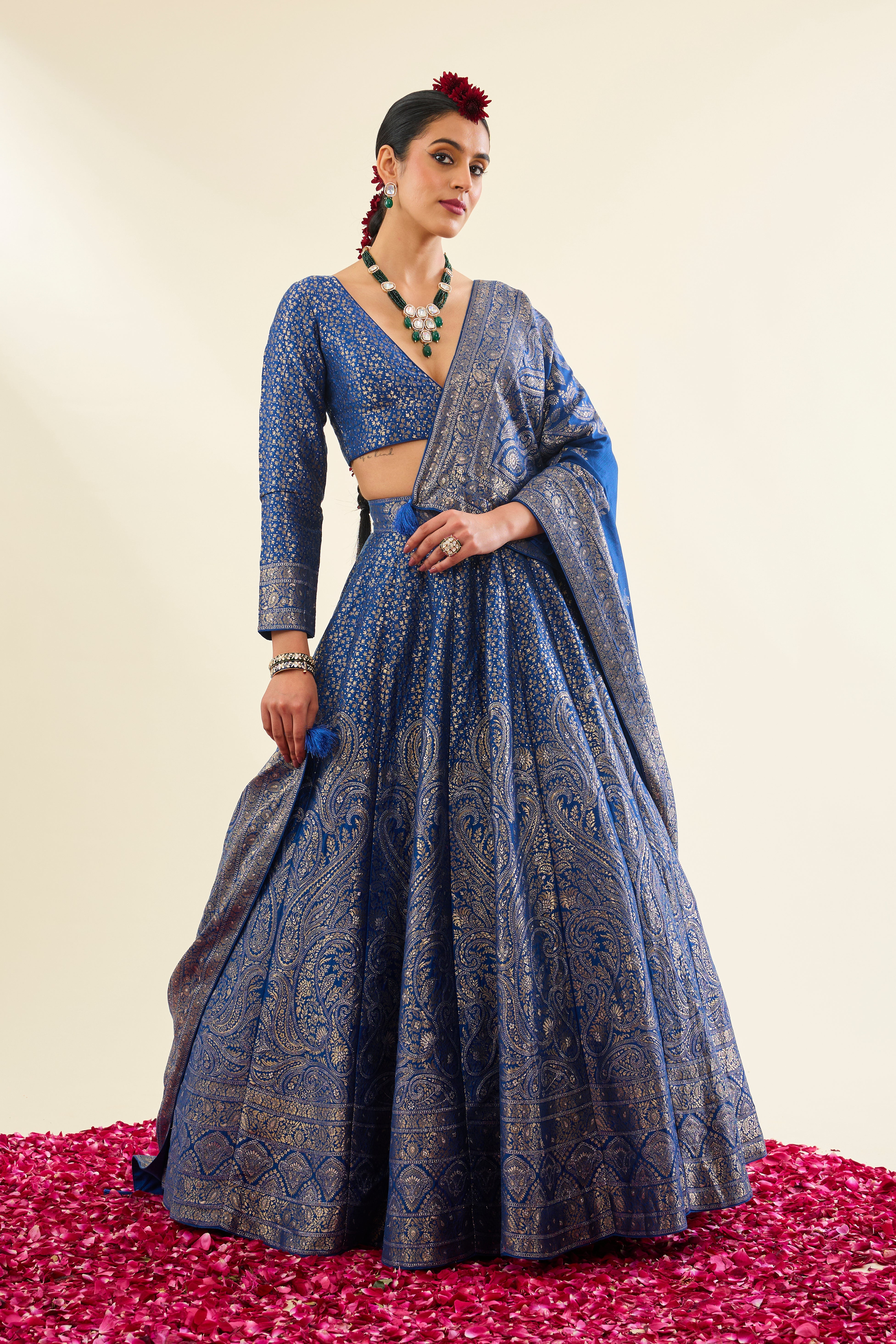 Nur Chashma Persian Blue Lehenga with Dupatta Set of 3