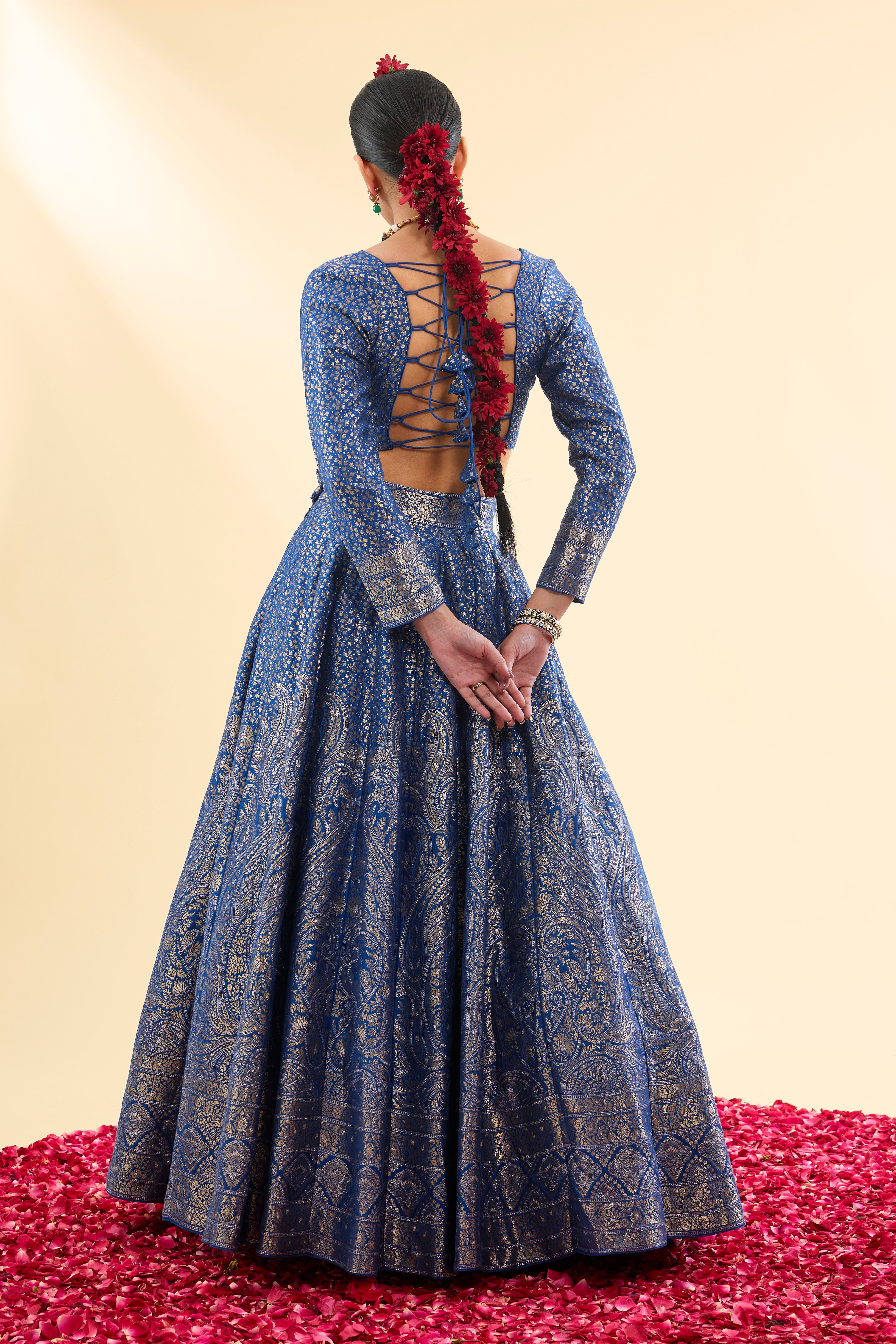 Nur Chashma Persian Blue Lehenga with Dupatta Set of 3