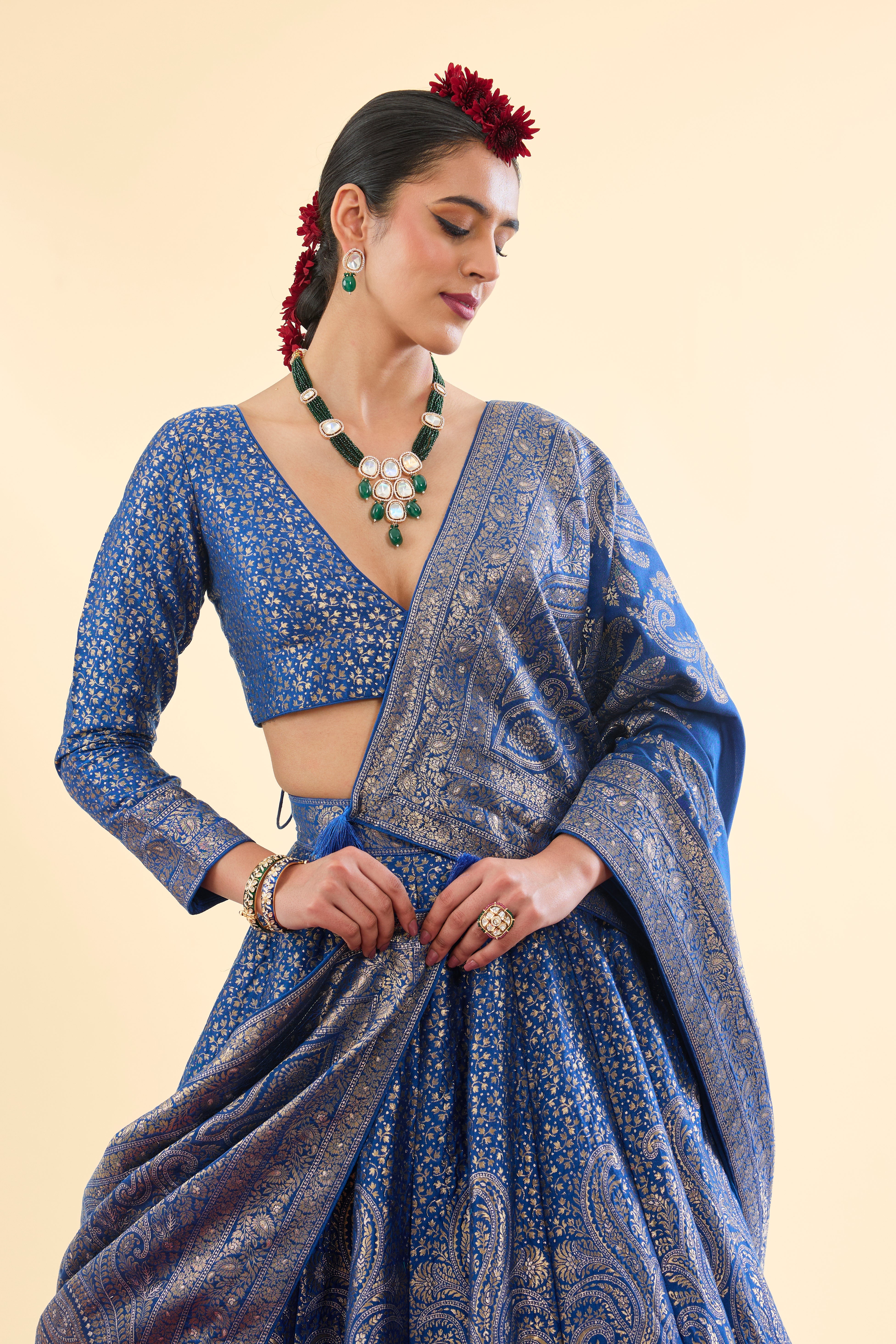 Nur Chashma Persian Blue Lehenga with Dupatta Set of 3