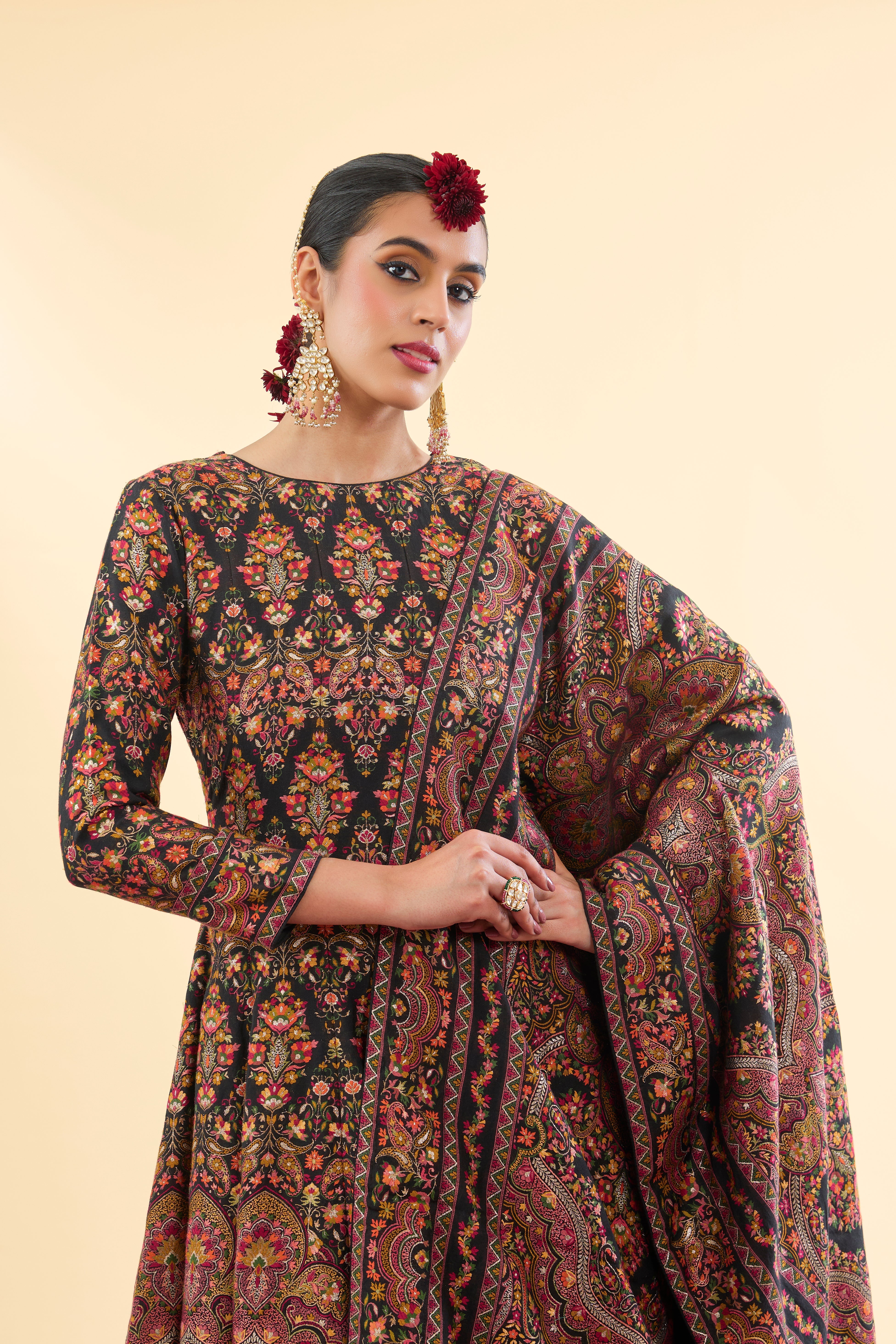 Mumtaz Mahal Black Anarkali with Dupatta Set of 3