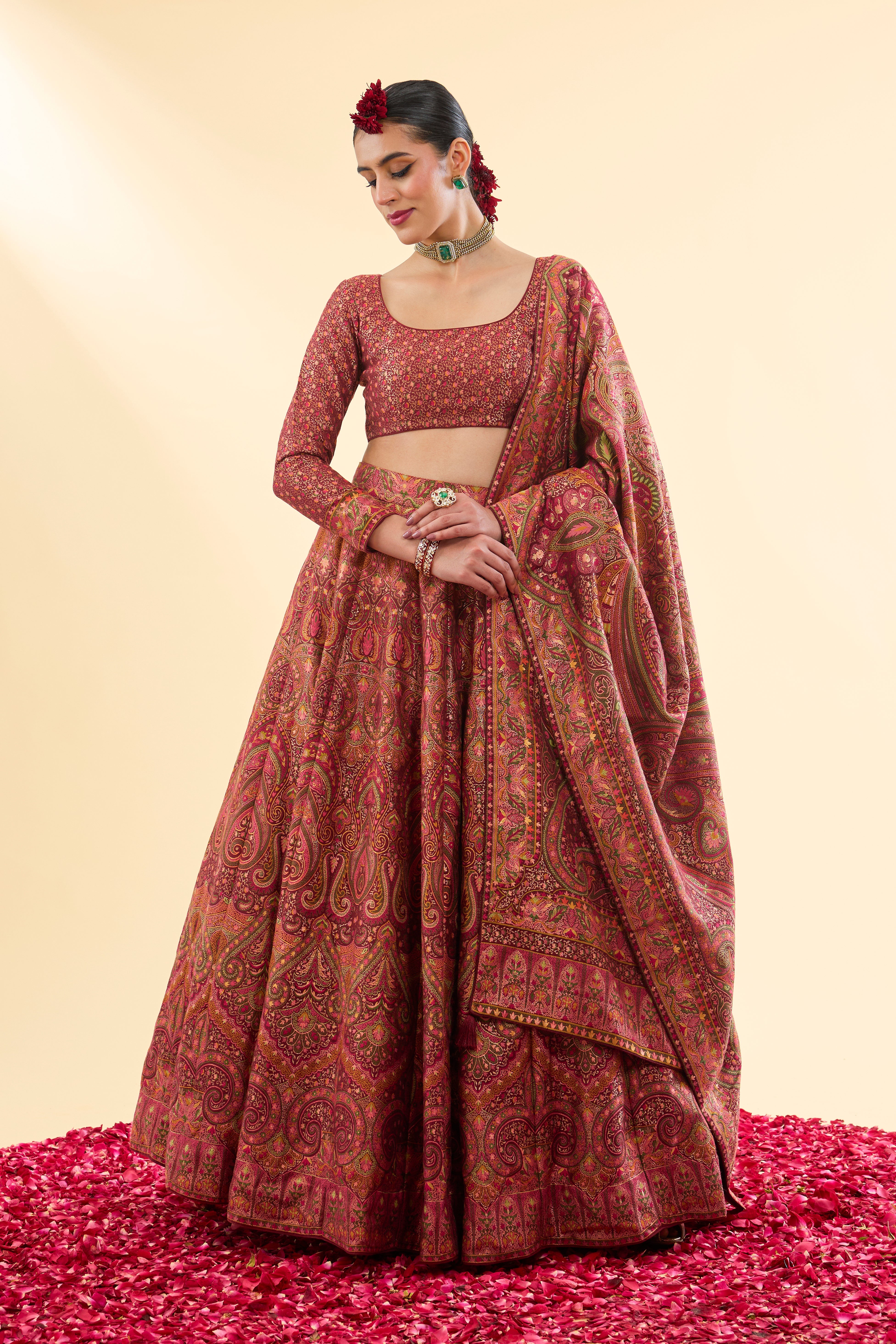Diwan-i-Khas Maroon Lehenga with Dupatta Set of 3