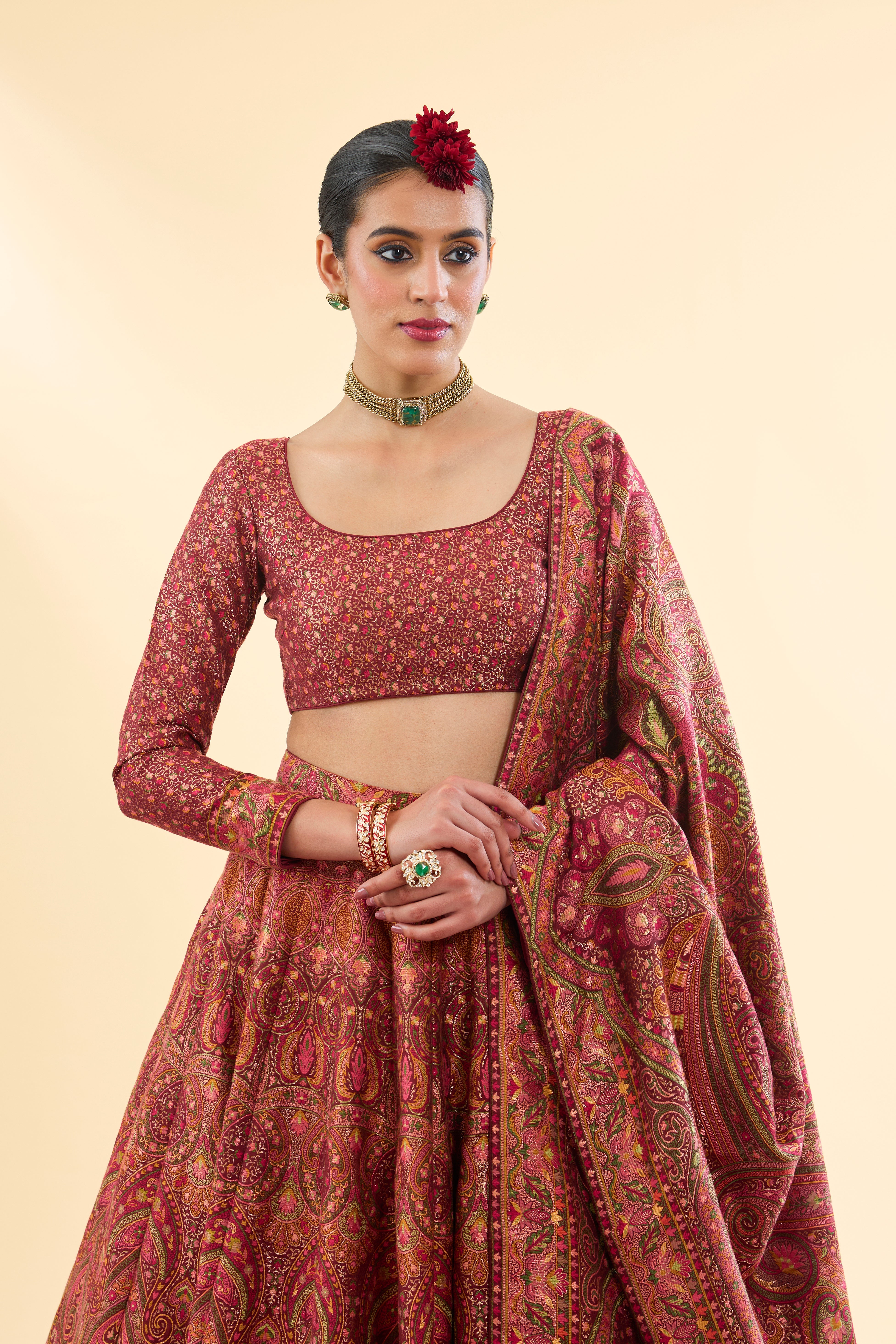 Diwan-i-Khas Maroon Lehenga with Dupatta Set of 3