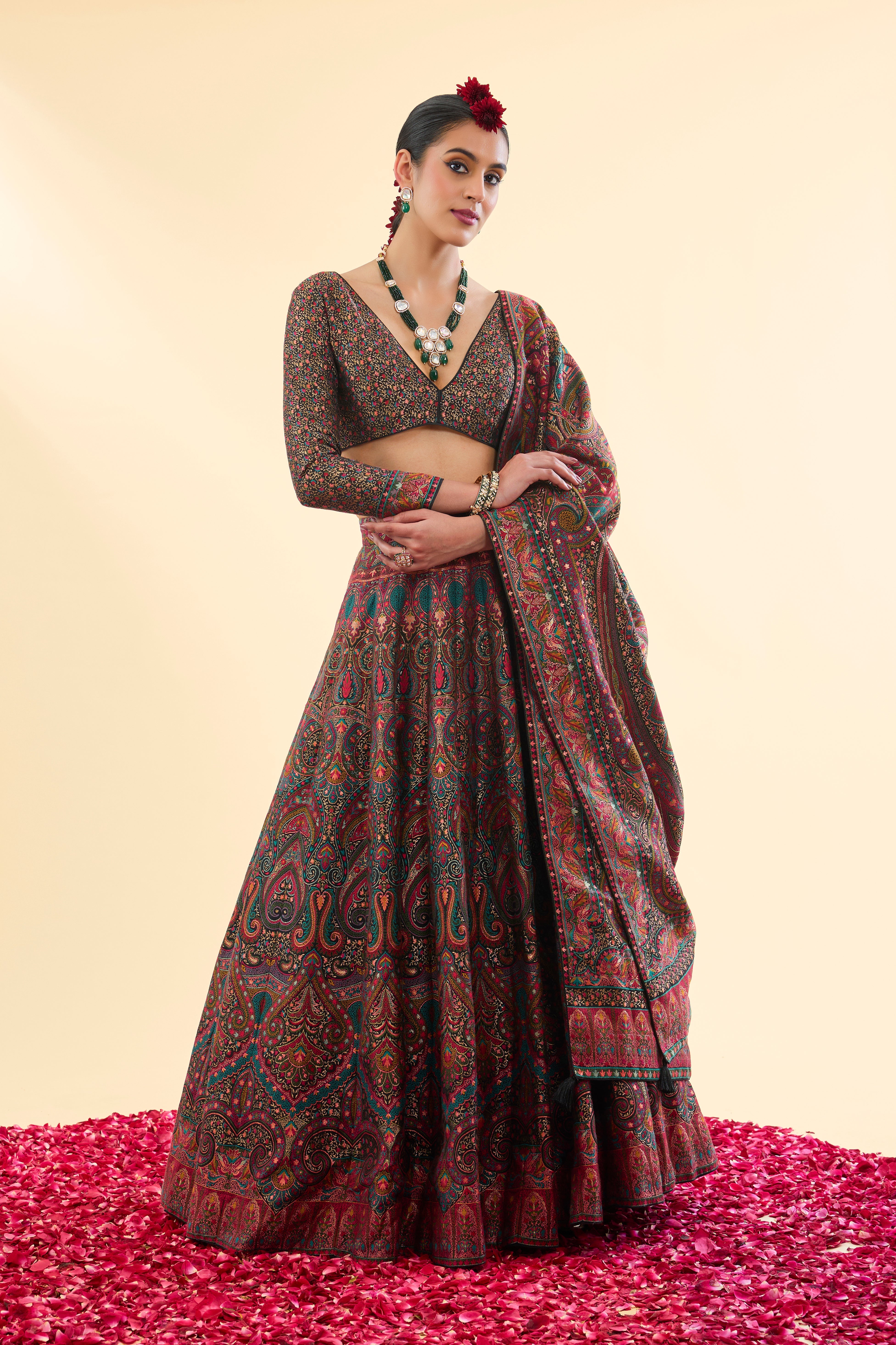 Diwan-i-Khas Black Lehenga with Dupatta Set of 3