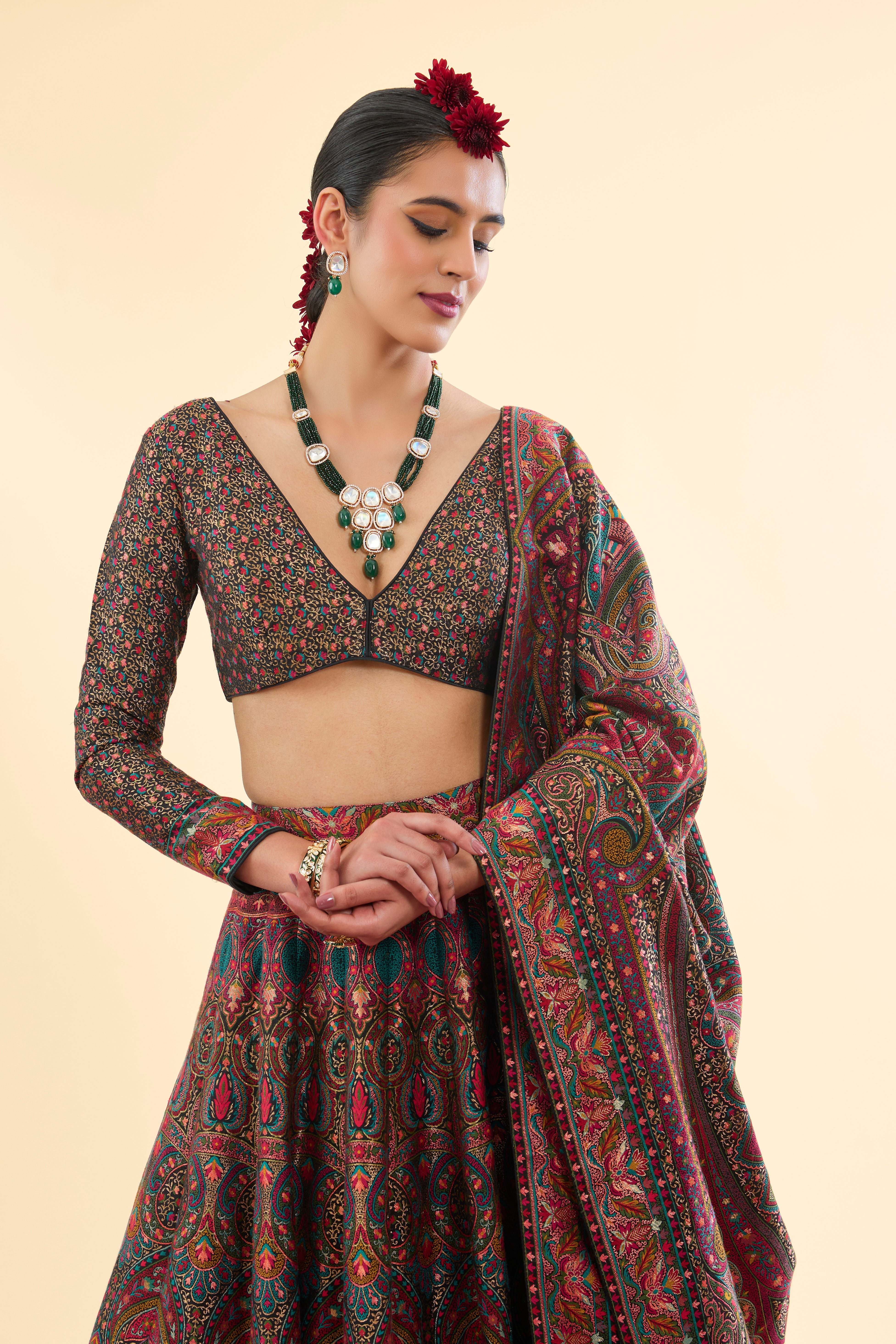 Diwan-i-Khas Black Lehenga with Dupatta Set of 3