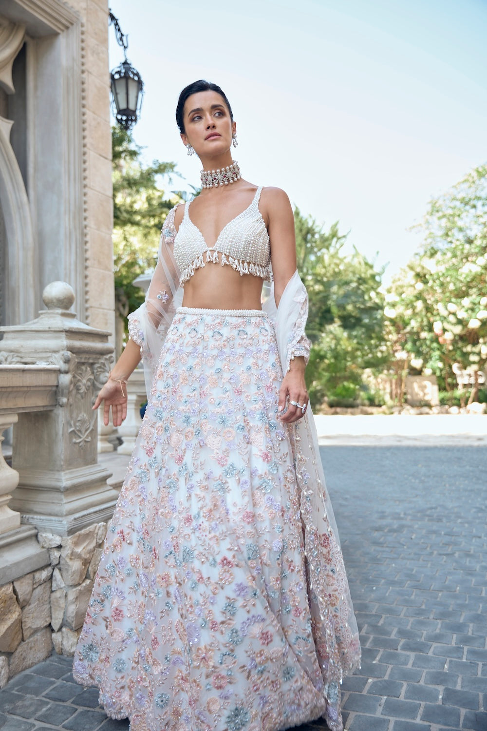 Multi-Coloured Pearl Lehenga Set