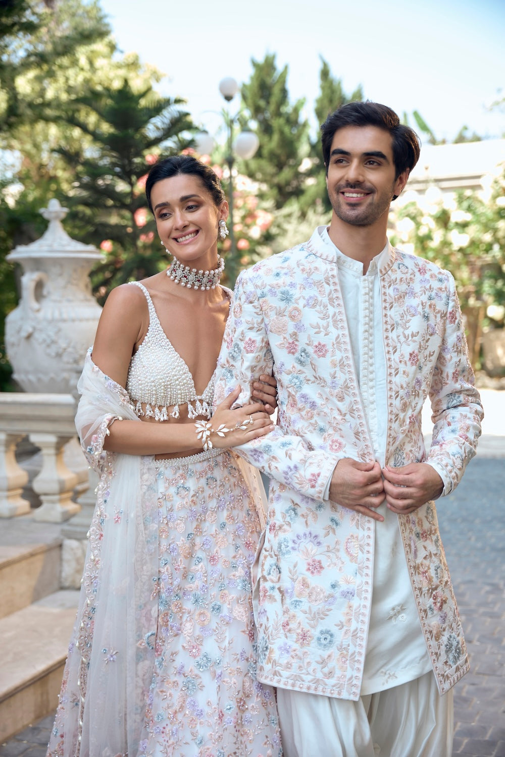 Multi-Coloured Pearl Lehenga Set