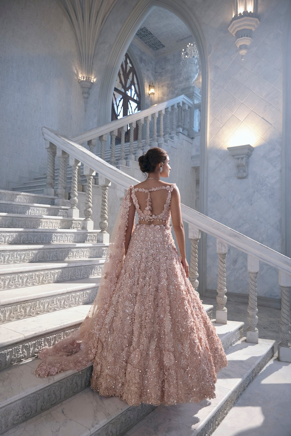 Powder Peach Cut Work Lehenga Set