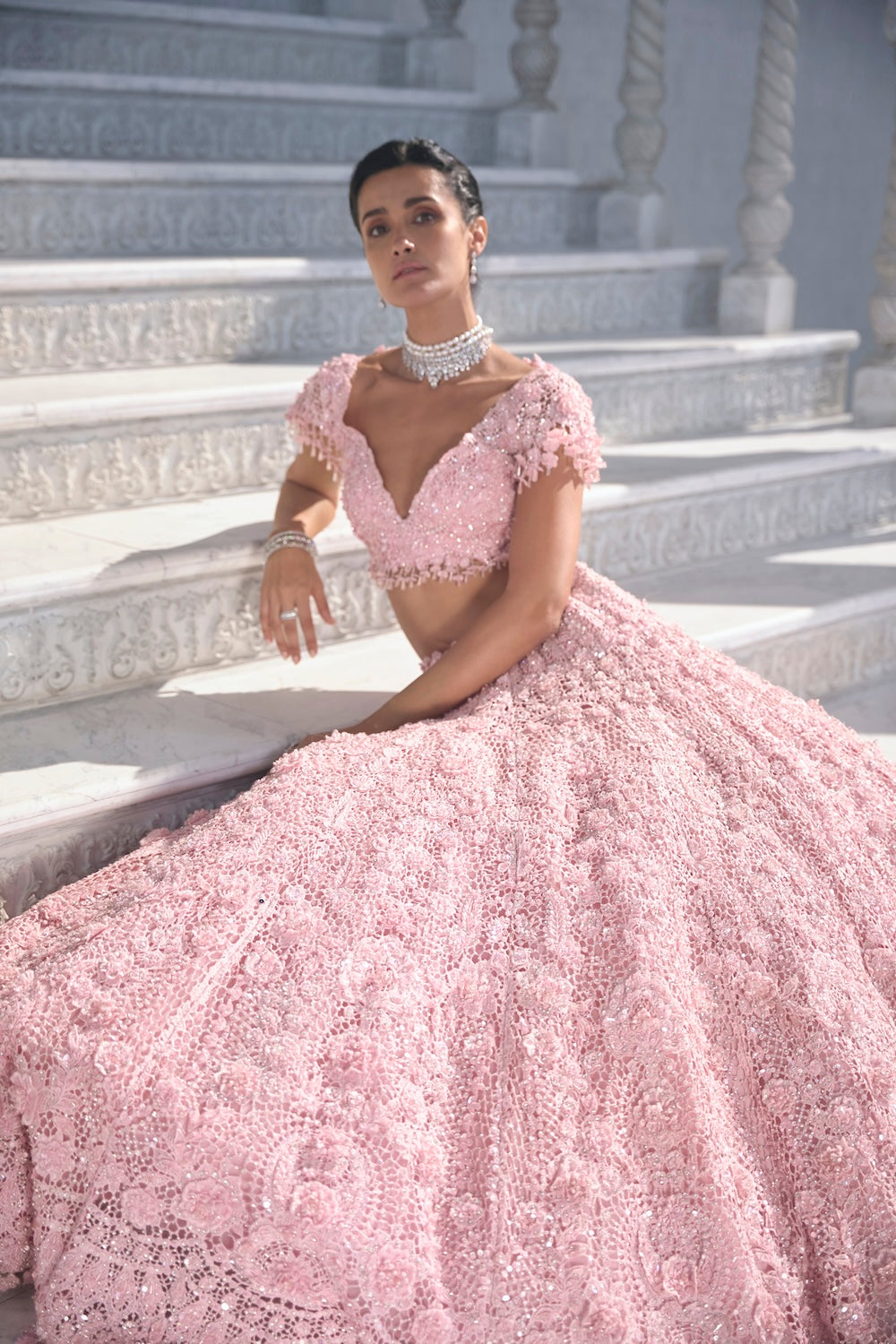 Pink Cut Work Lehenga Set