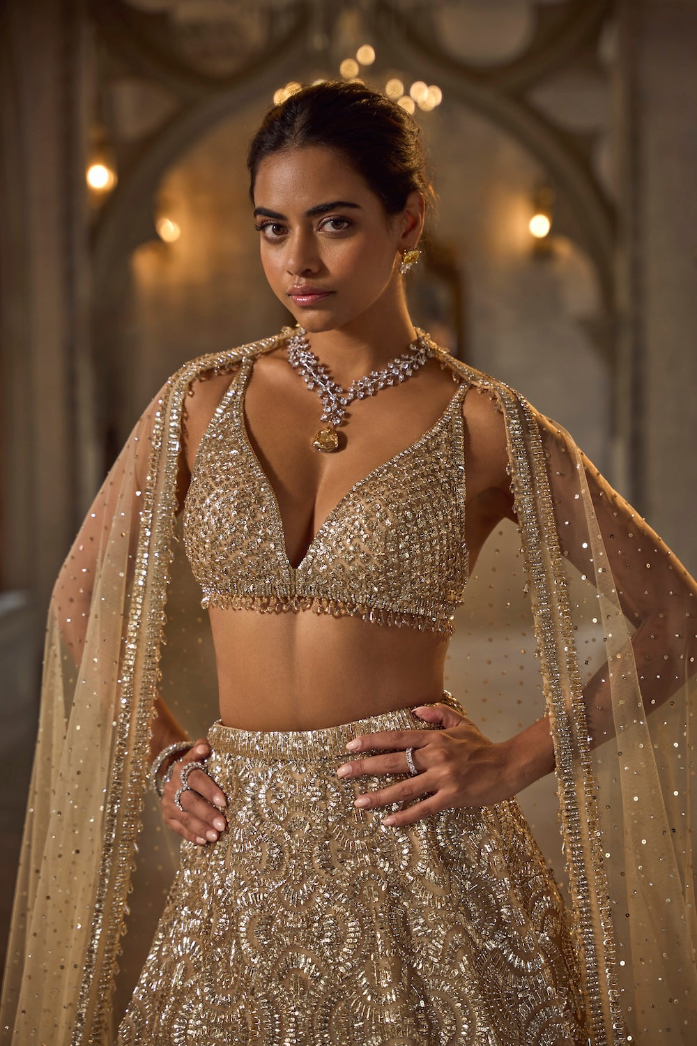 Gold Sequin Lehenga Set