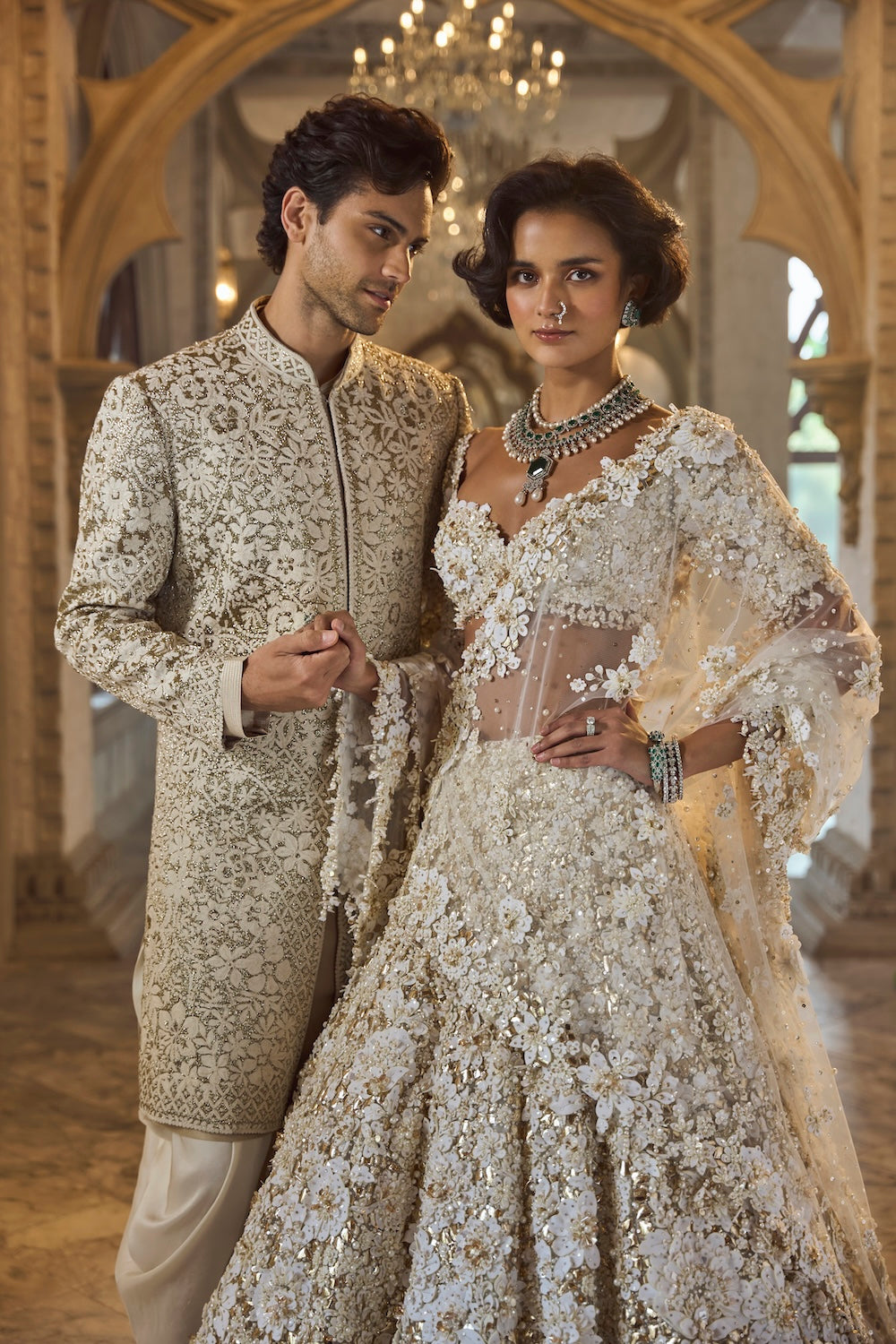 Ivory Gold Three-Dimensional Lehenga Set