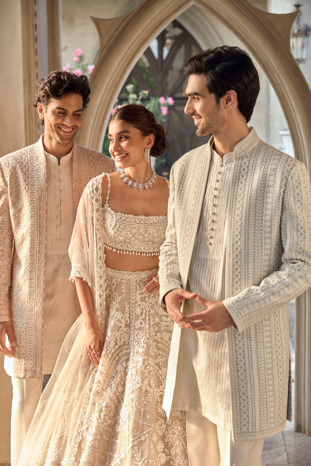 Nude Cream Abstract Dori Lehenga Set