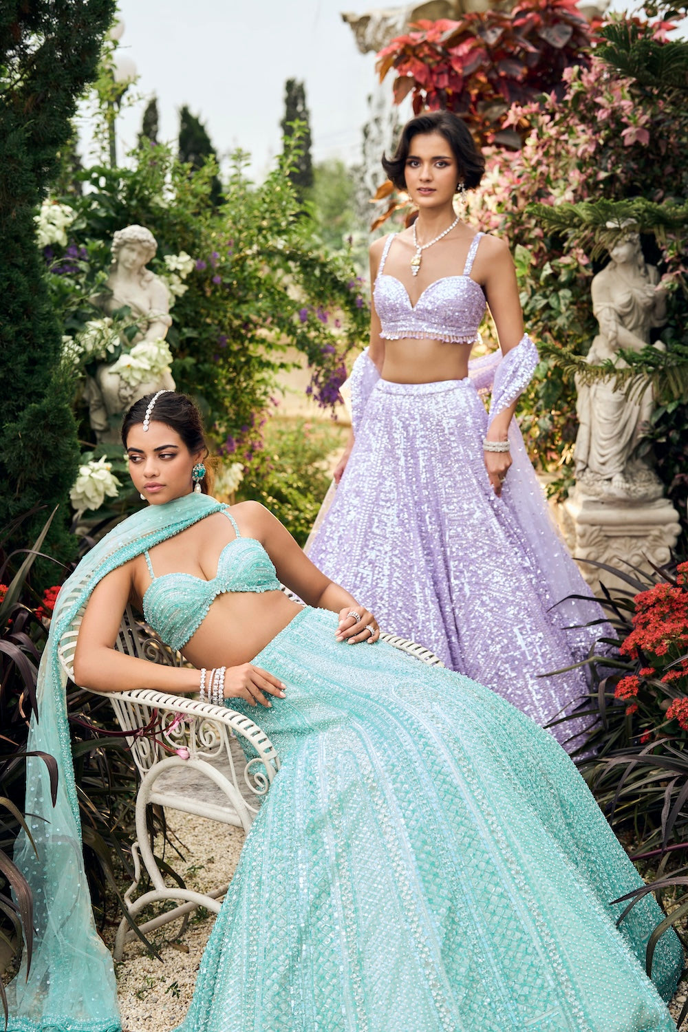 Turquoise Sequin Lehenga Set