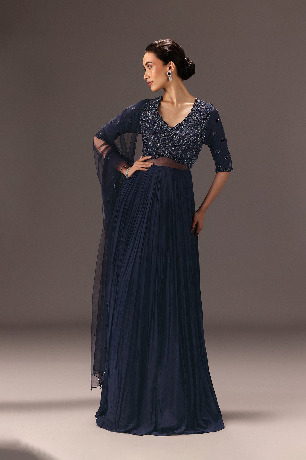 Navy Blue Hand Embroidered Anarkali Suit With Dupatta
