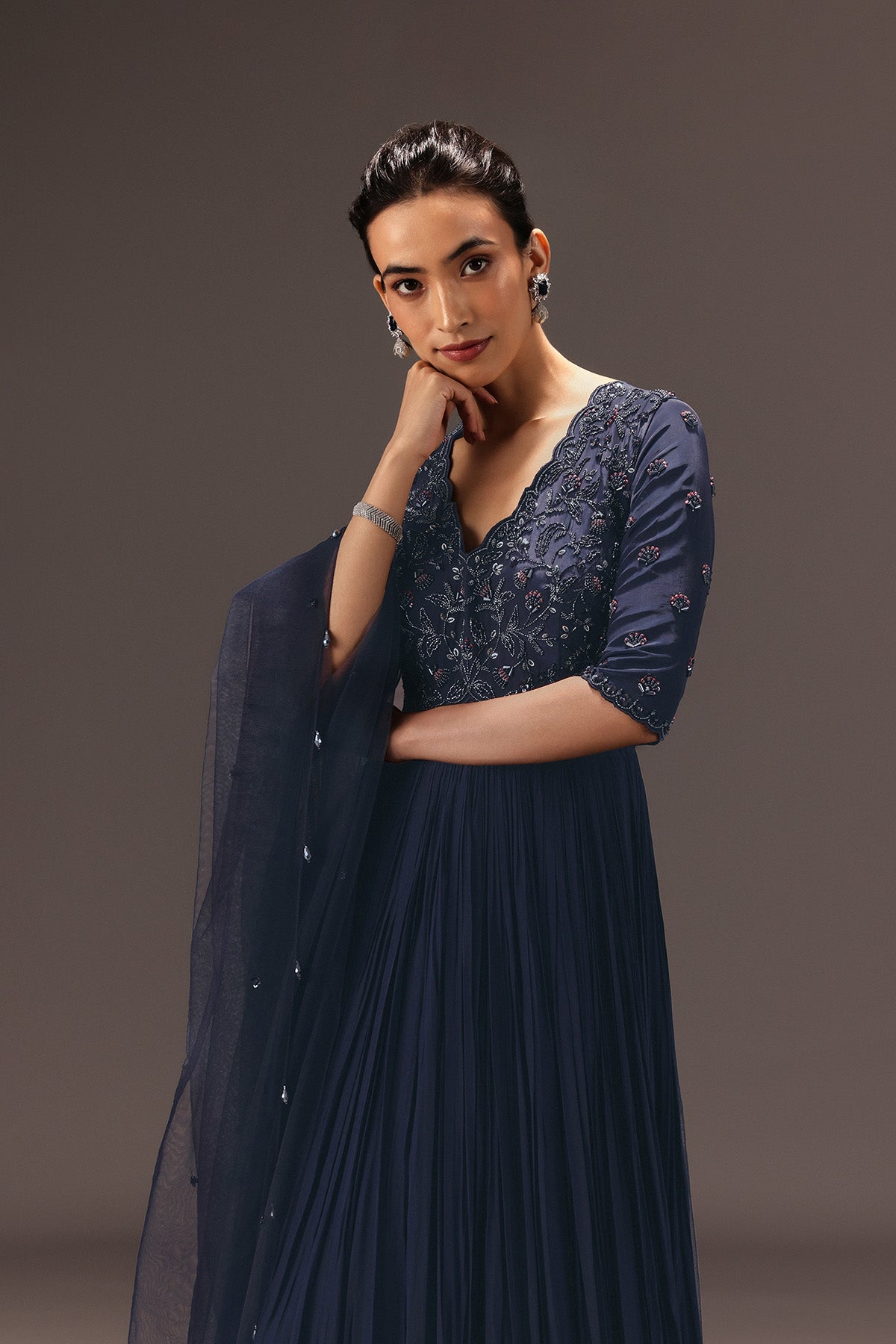 Navy Blue Hand Embroidered Anarkali Suit With Dupatta