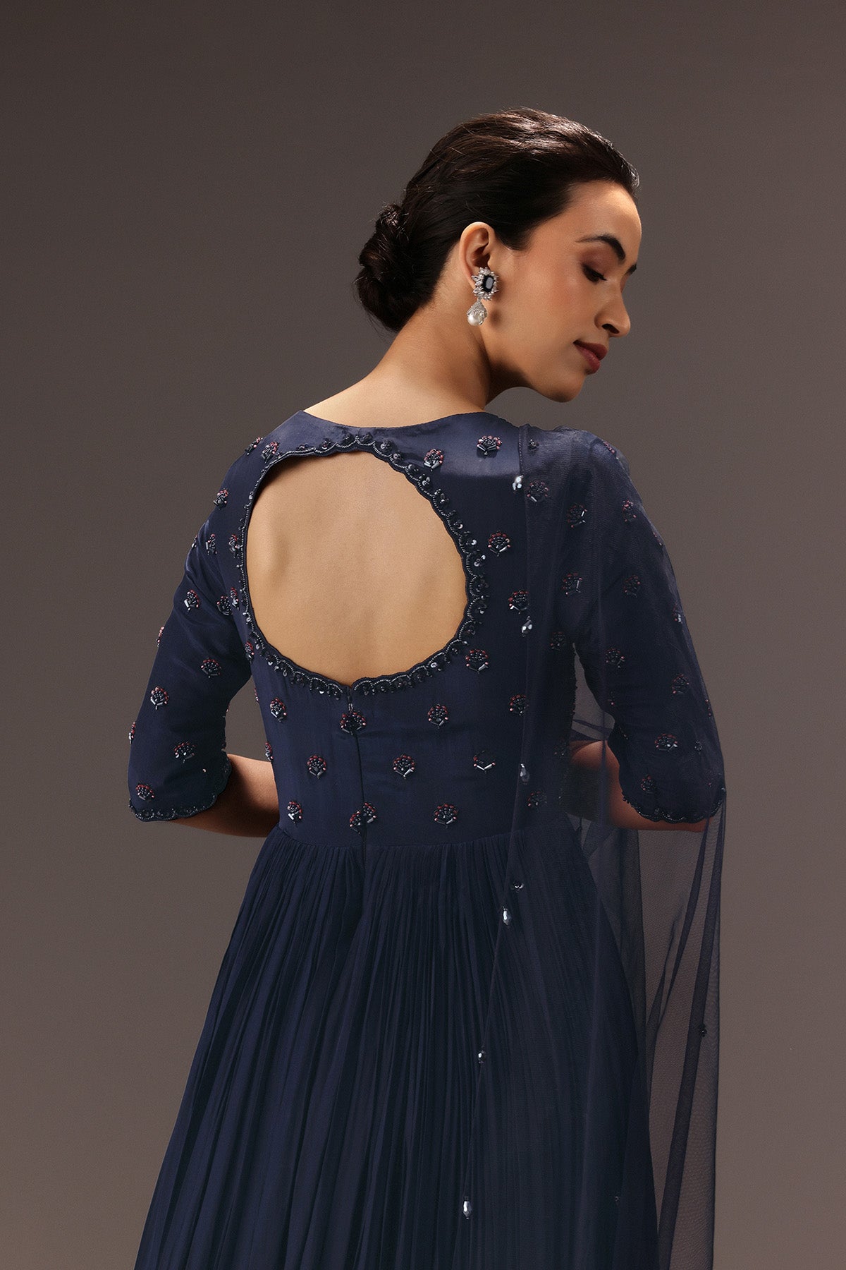 Navy Blue Hand Embroidered Anarkali Suit With Dupatta