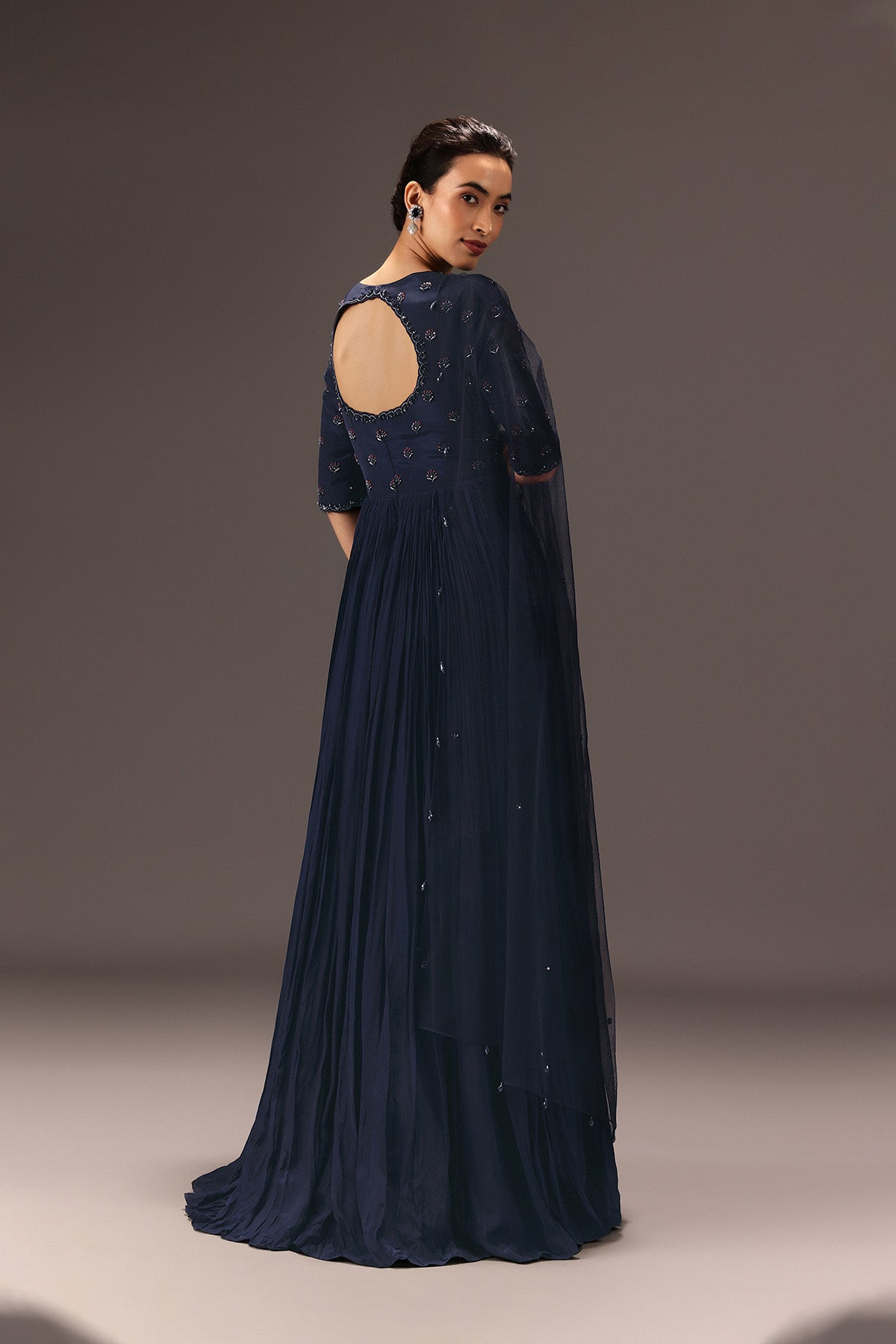 Navy Blue Hand Embroidered Anarkali Suit With Dupatta