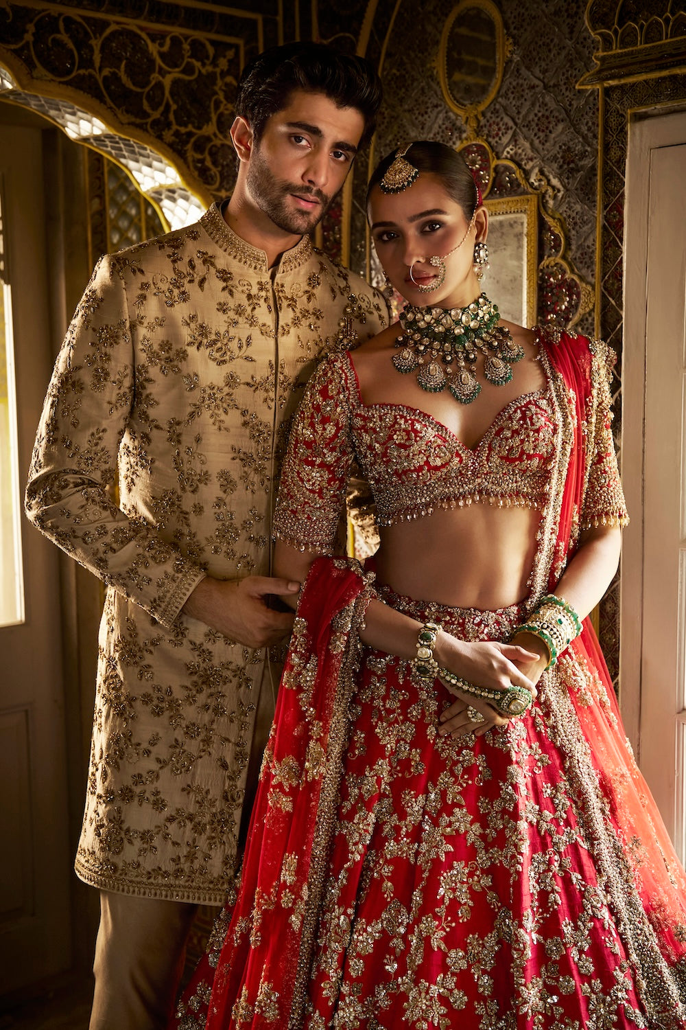 Beige Zardosi Short Sherwani Set