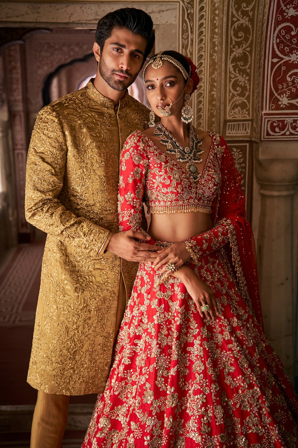 Red Crystal Lehenga Set