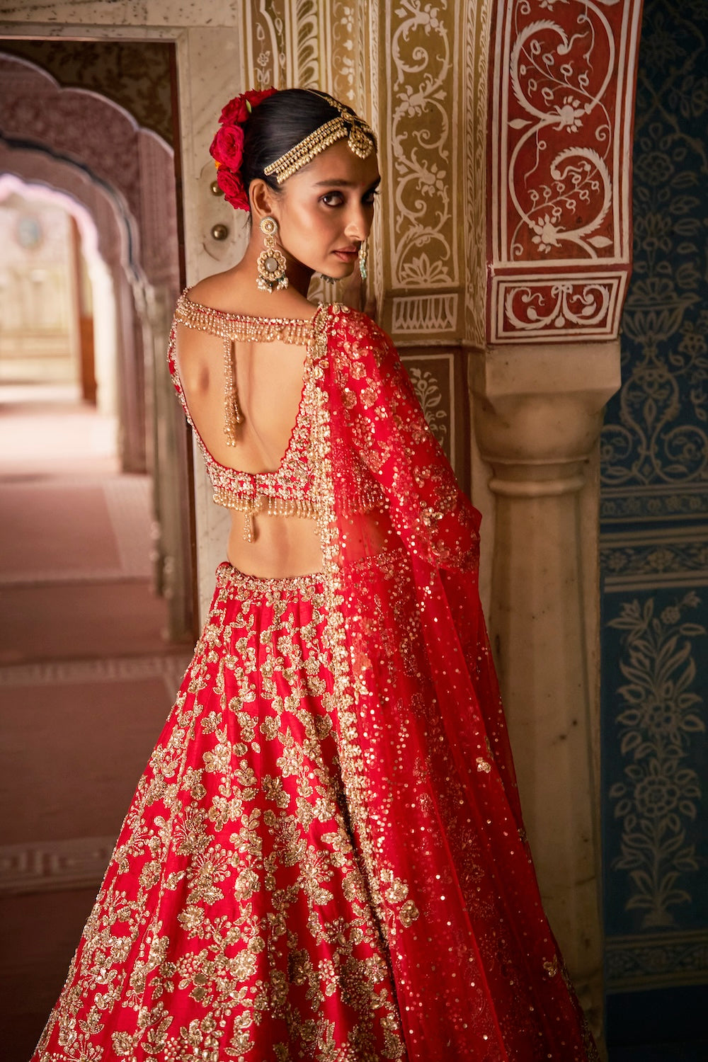 Red Crystal Lehenga Set