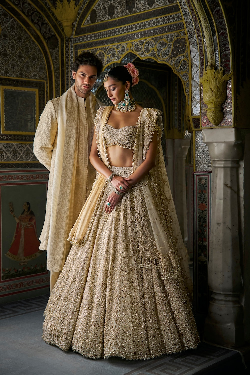 Champagne Thread Work Sherwani Set