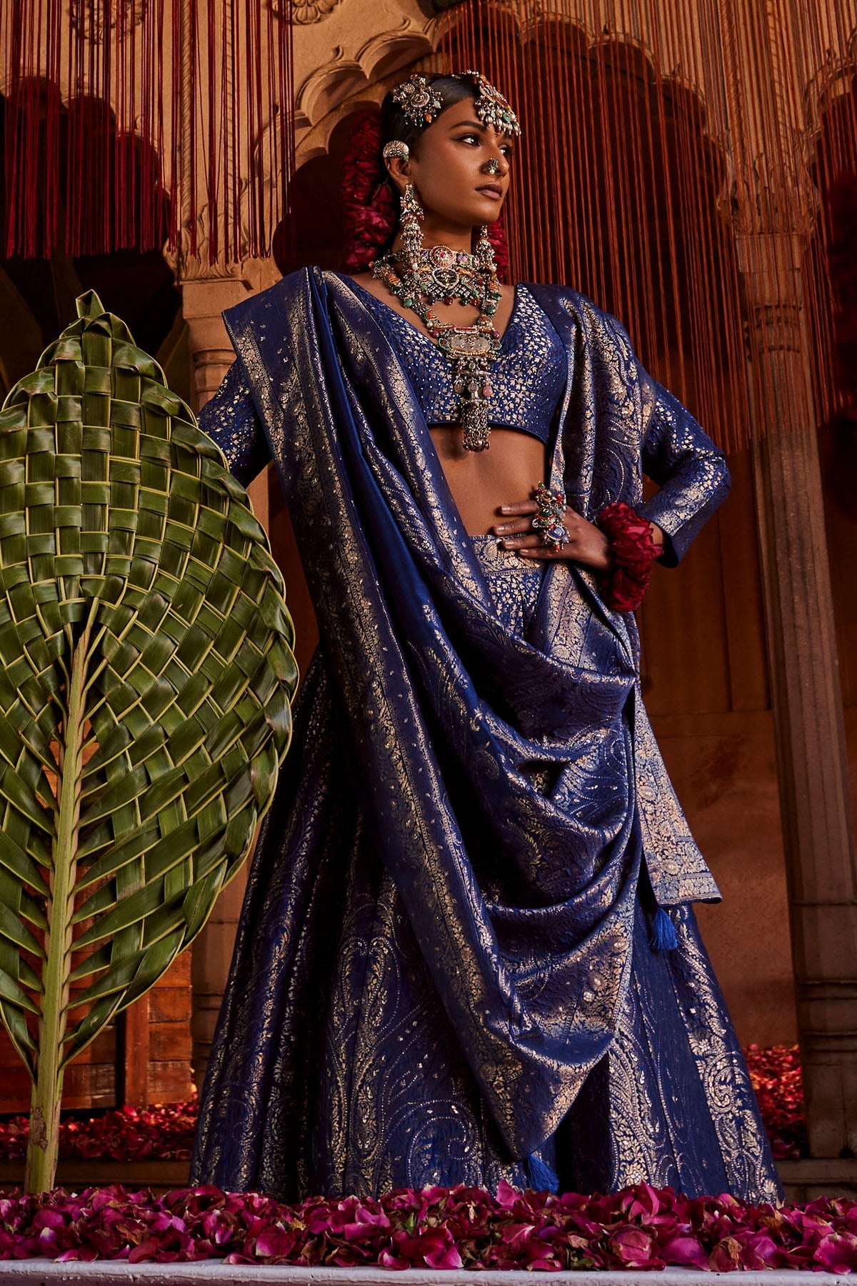 Nur Chashma Persian Blue Lehenga with Dupatta Set of 3