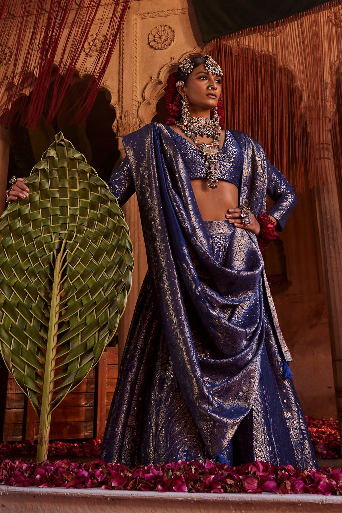 Nur Chashma Persian Blue Lehenga with Dupatta Set of 3