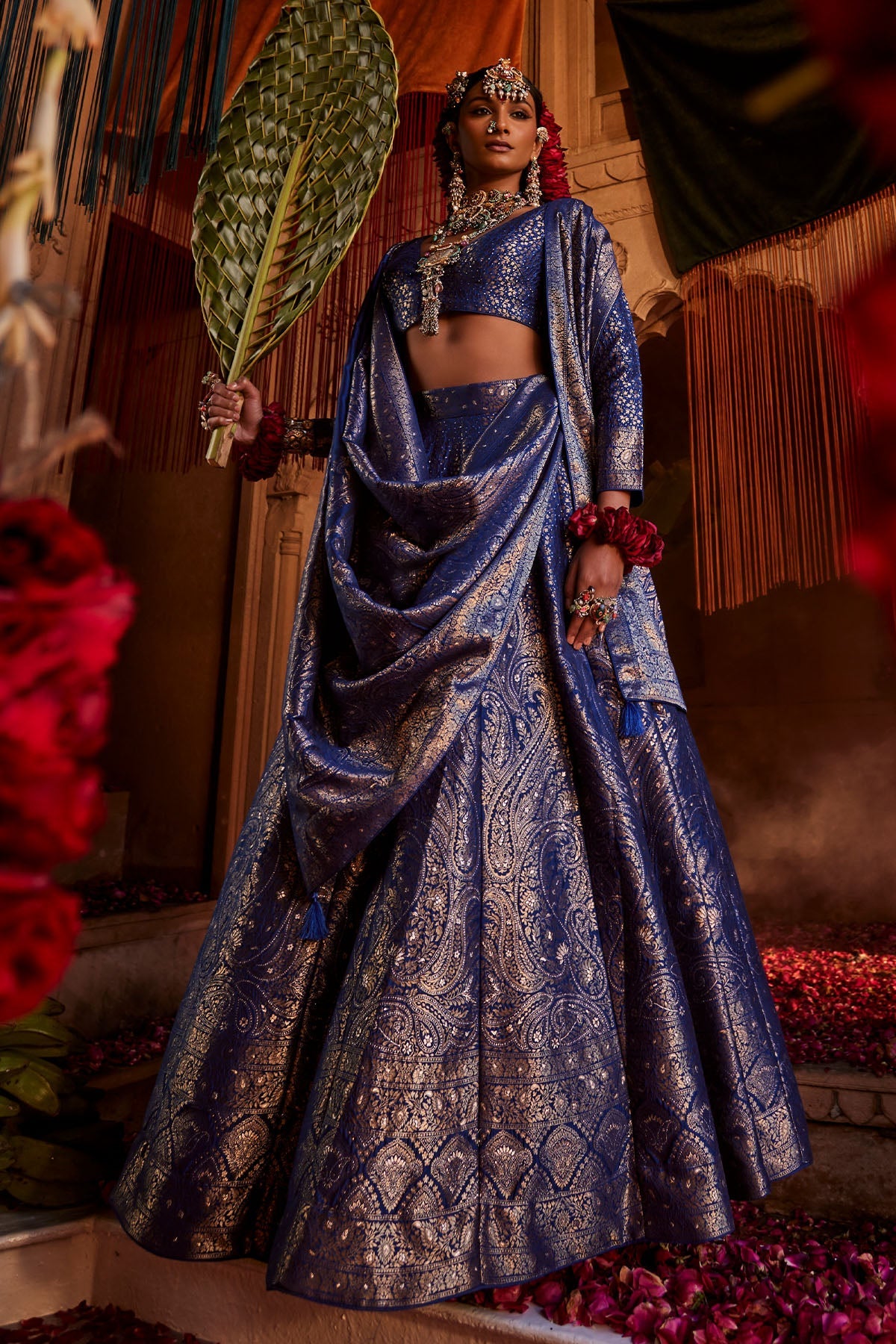 Nur Chashma Persian Blue Lehenga with Dupatta Set of 3