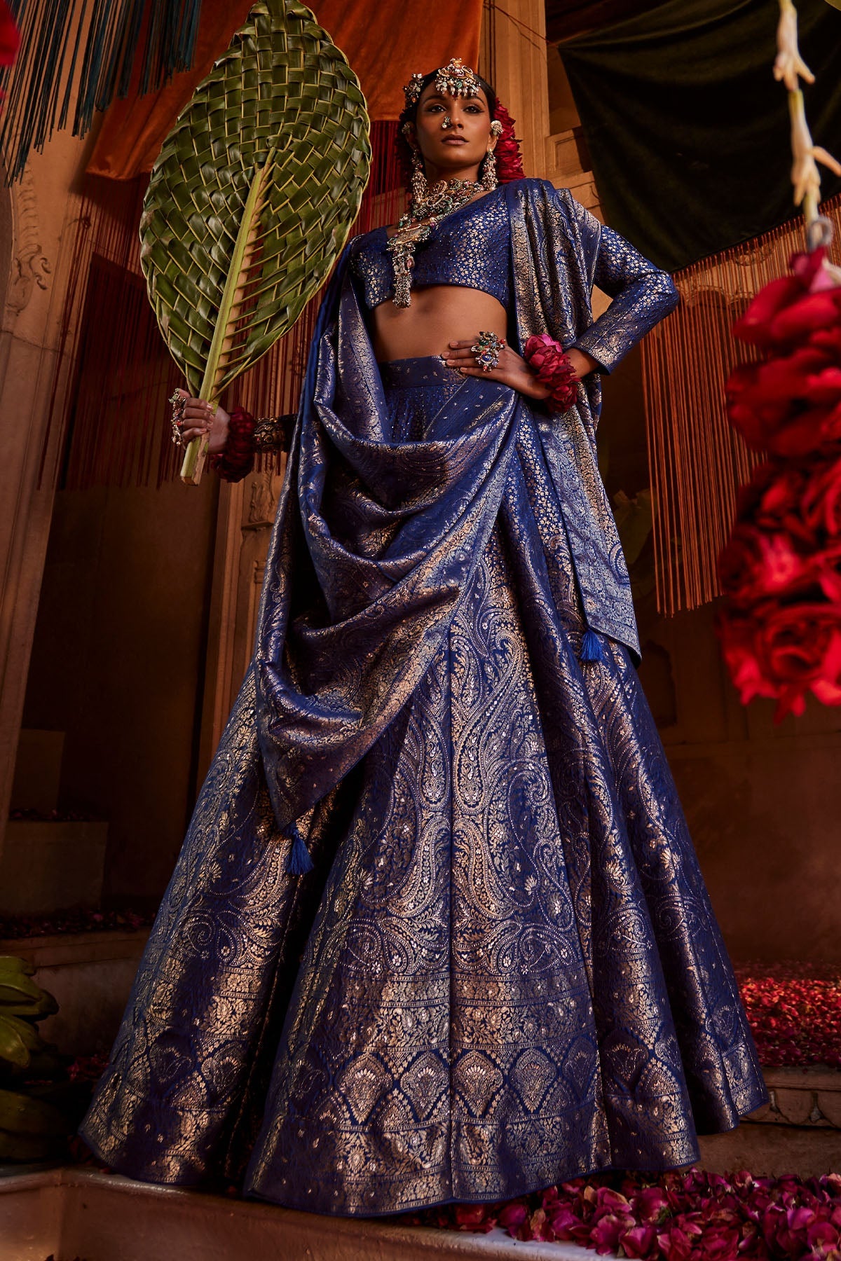 Nur Chashma Persian Blue Lehenga with Dupatta Set of 3
