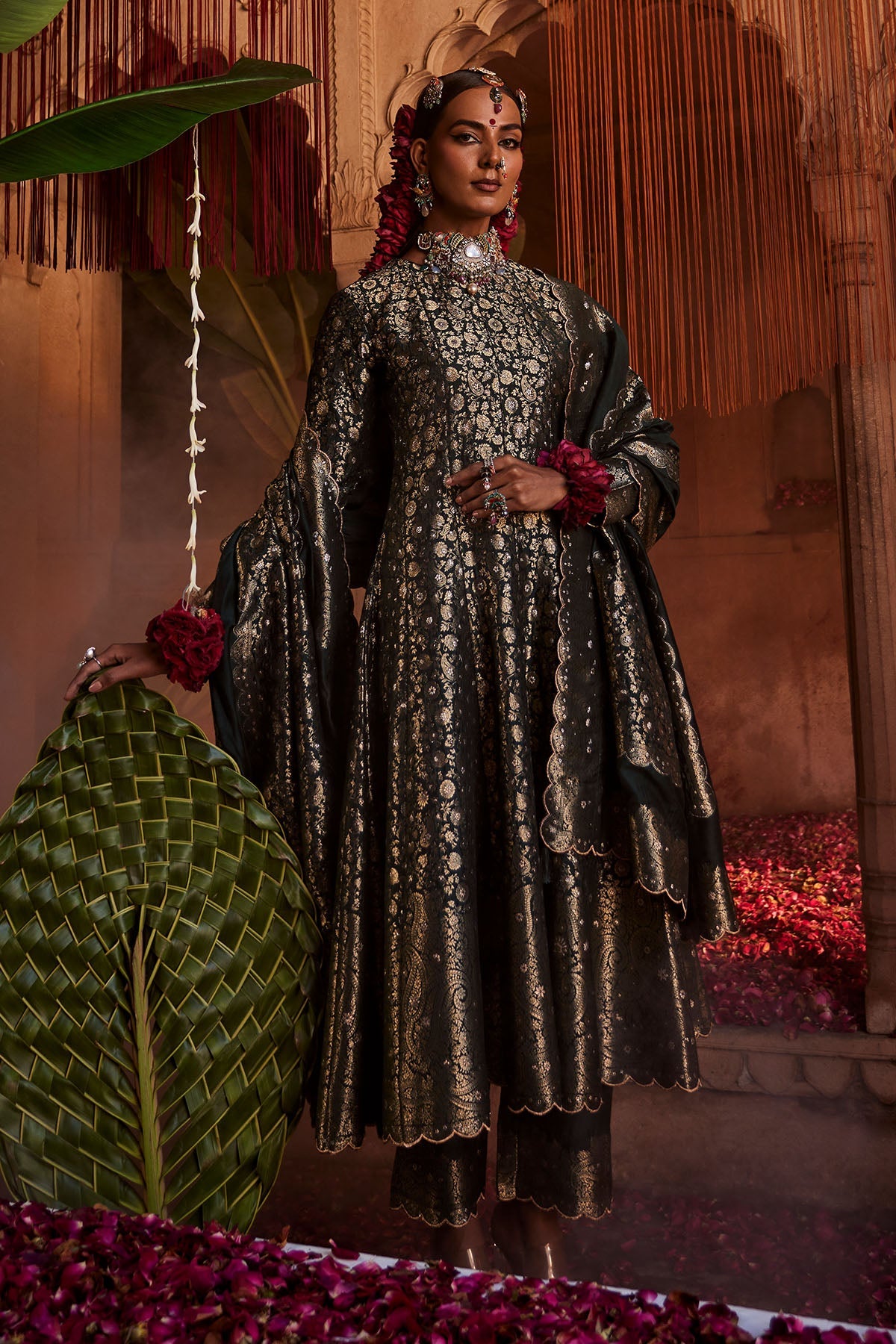 Noor Mahal Bottle Green Anarkali with Dupatta Set of 3