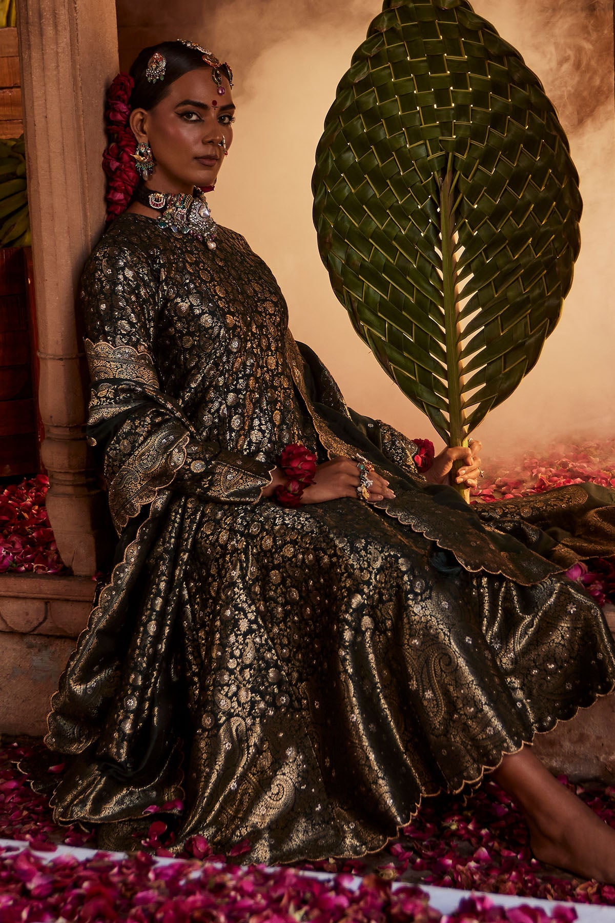 Noor Mahal Bottle Green Anarkali with Dupatta Set of 3