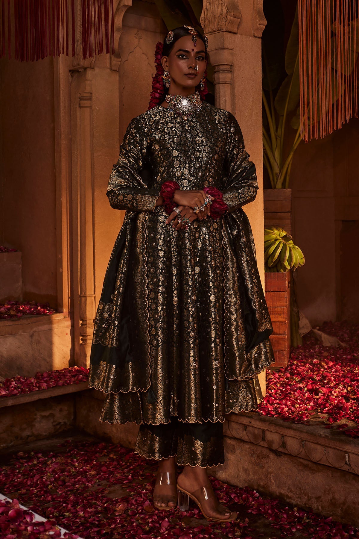 Noor Mahal Bottle Green Anarkali with Dupatta Set of 3