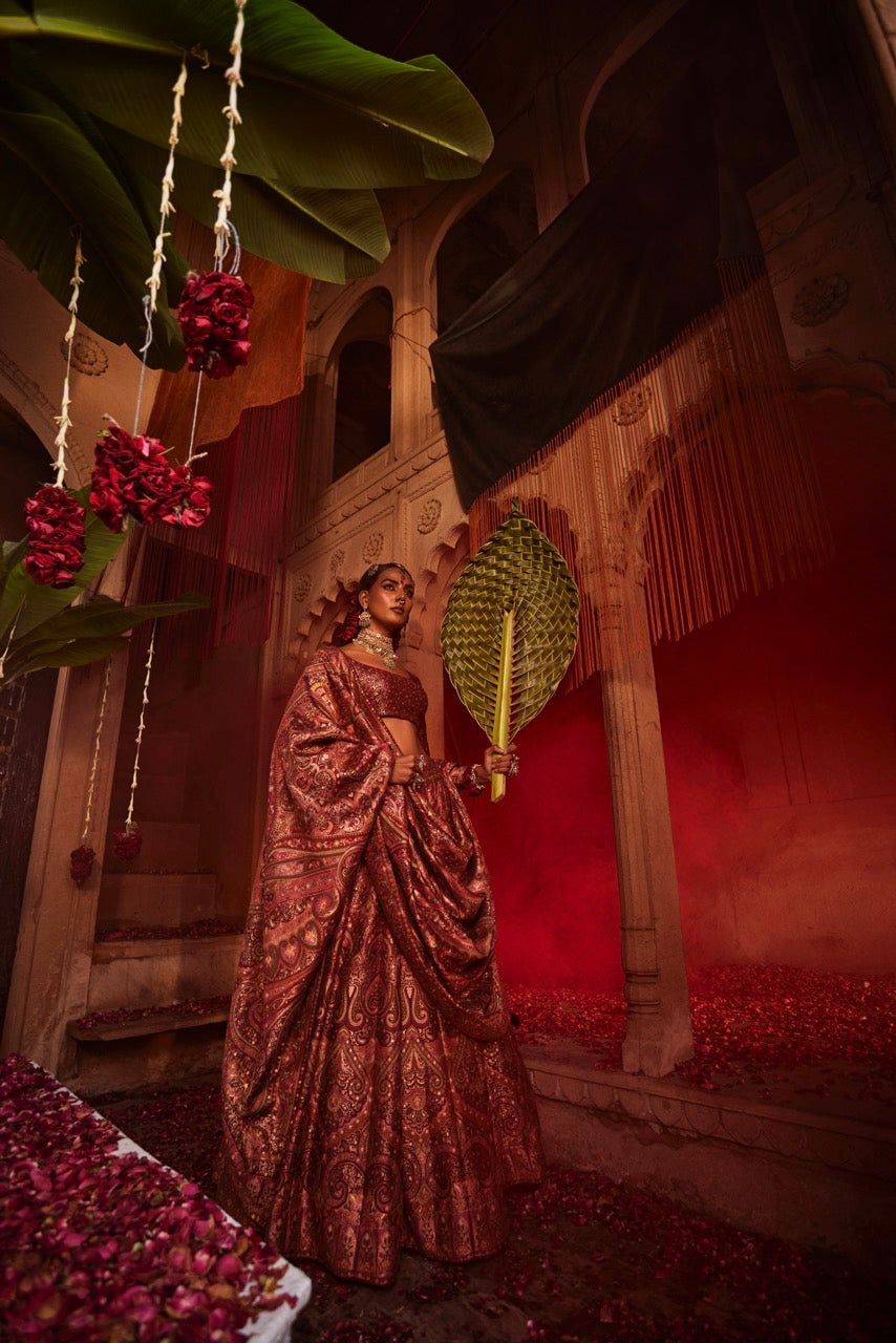 Diwan-i-Khas Maroon Lehenga with Dupatta Set of 3